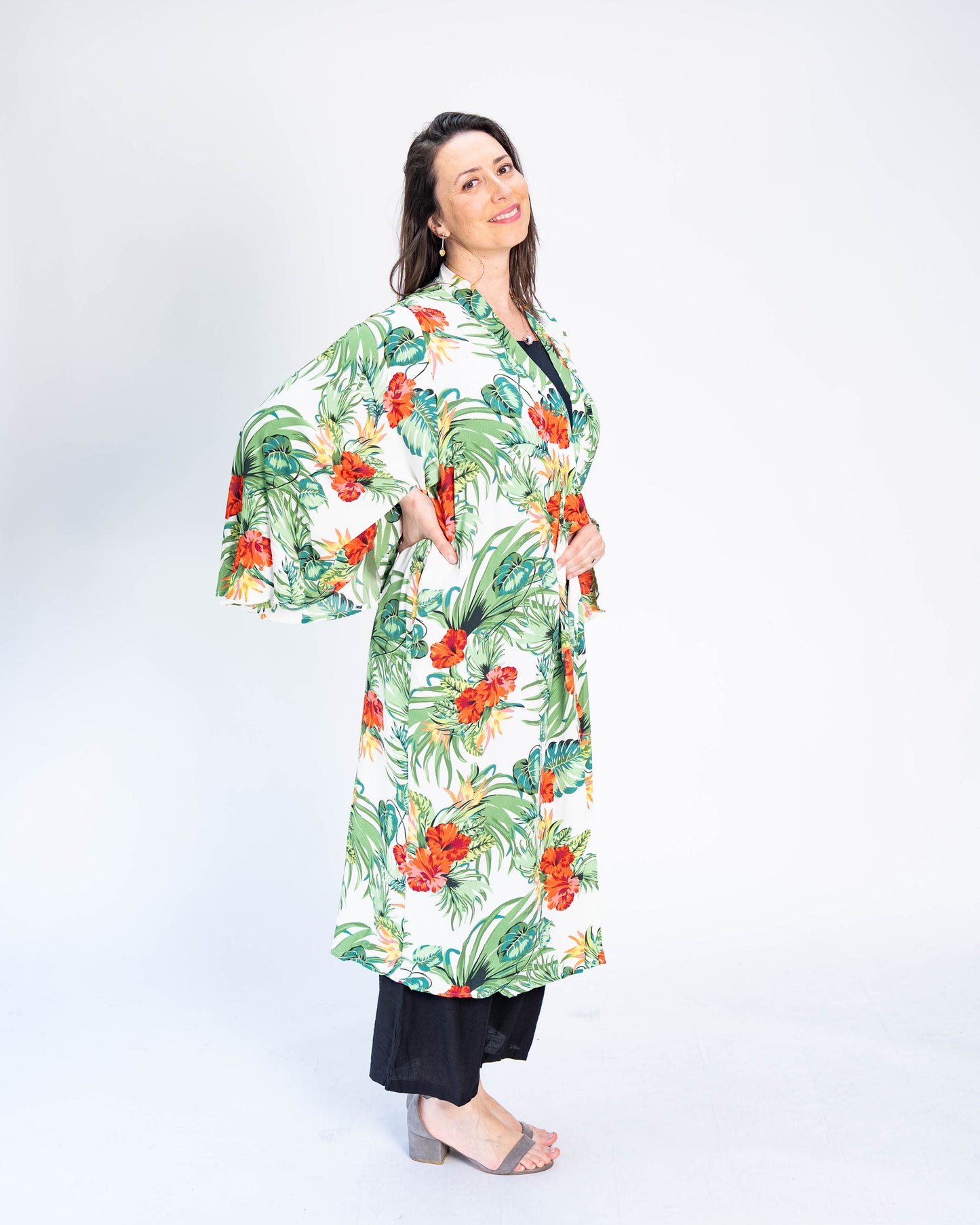 Kimono Largo Tropical Blanco