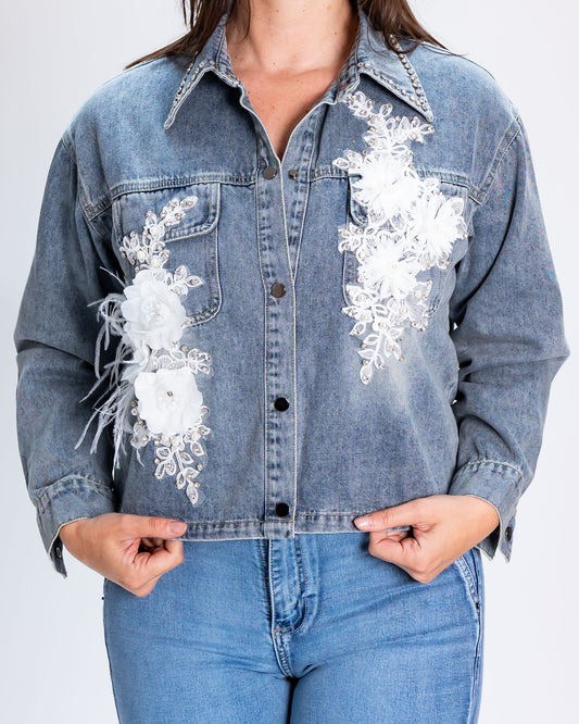 Chaqueta Mezclilla Flor Shiny