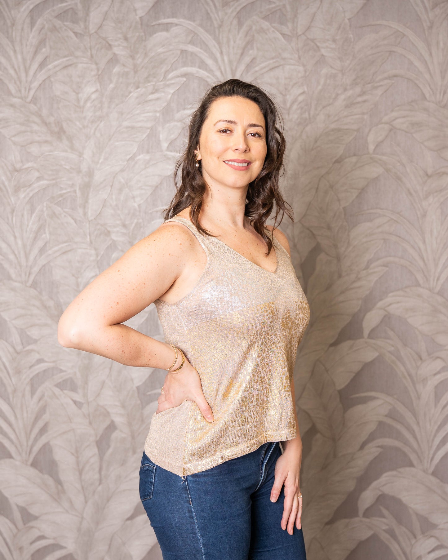 POLERA HILO PRINT CHLOE DORADO