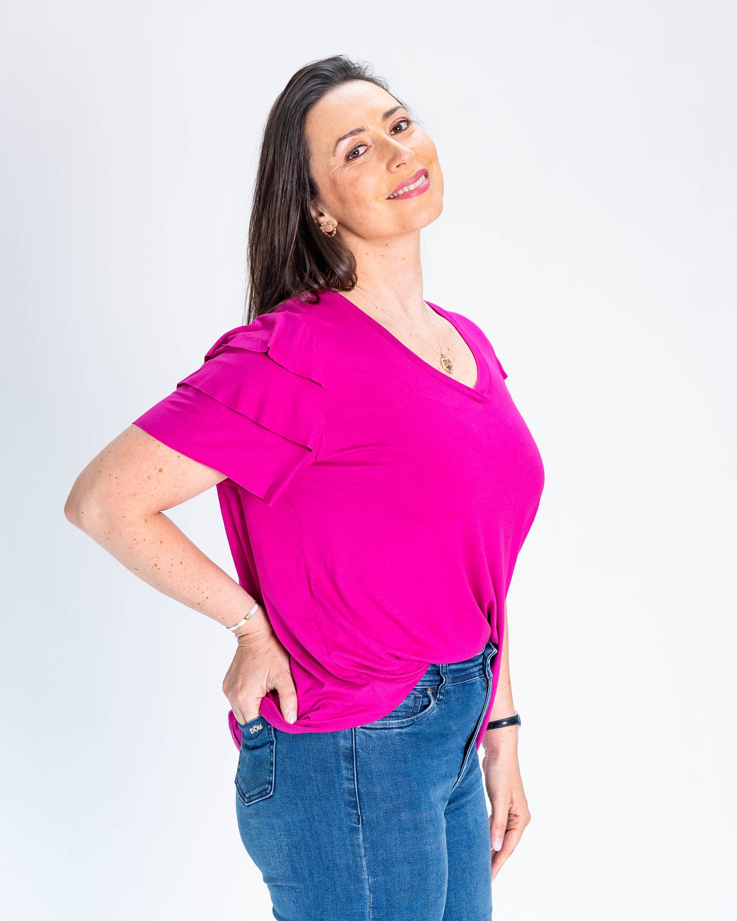 Polera BR Manga Diseño Zoe Magenta