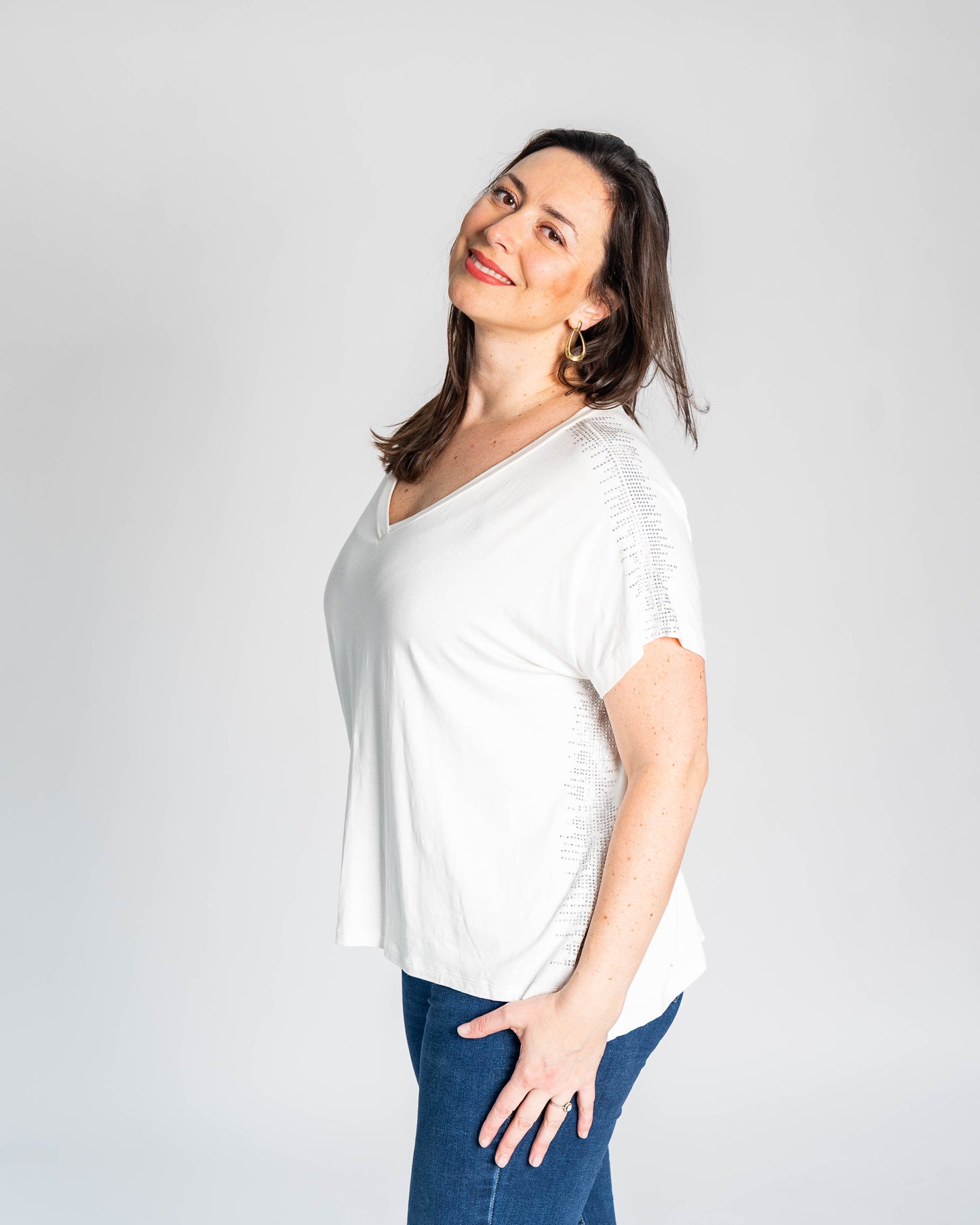 POLERA BRASILEÑA CON BRILLOS BLANCA