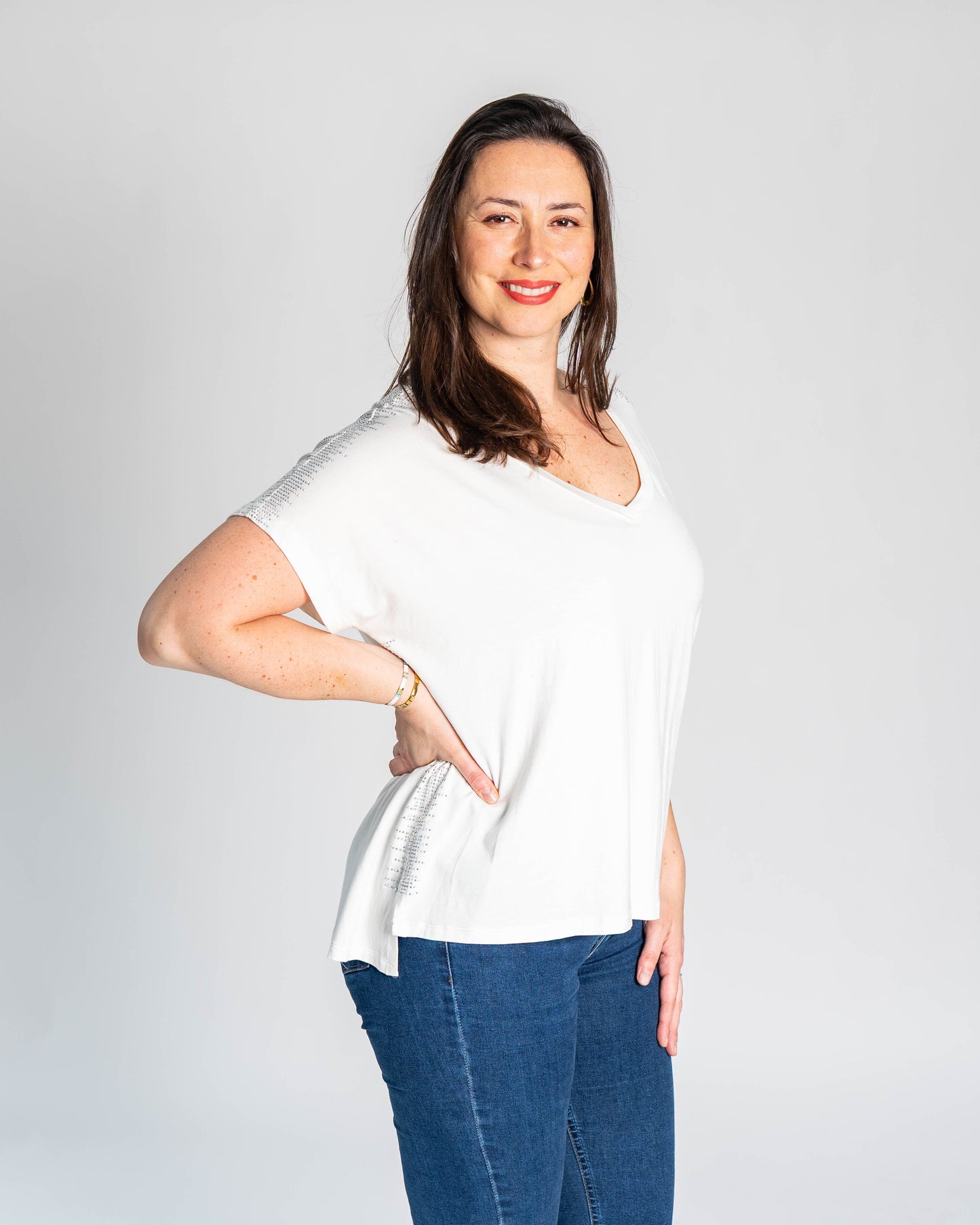 POLERA BRASILEÑA CON BRILLOS BLANCA