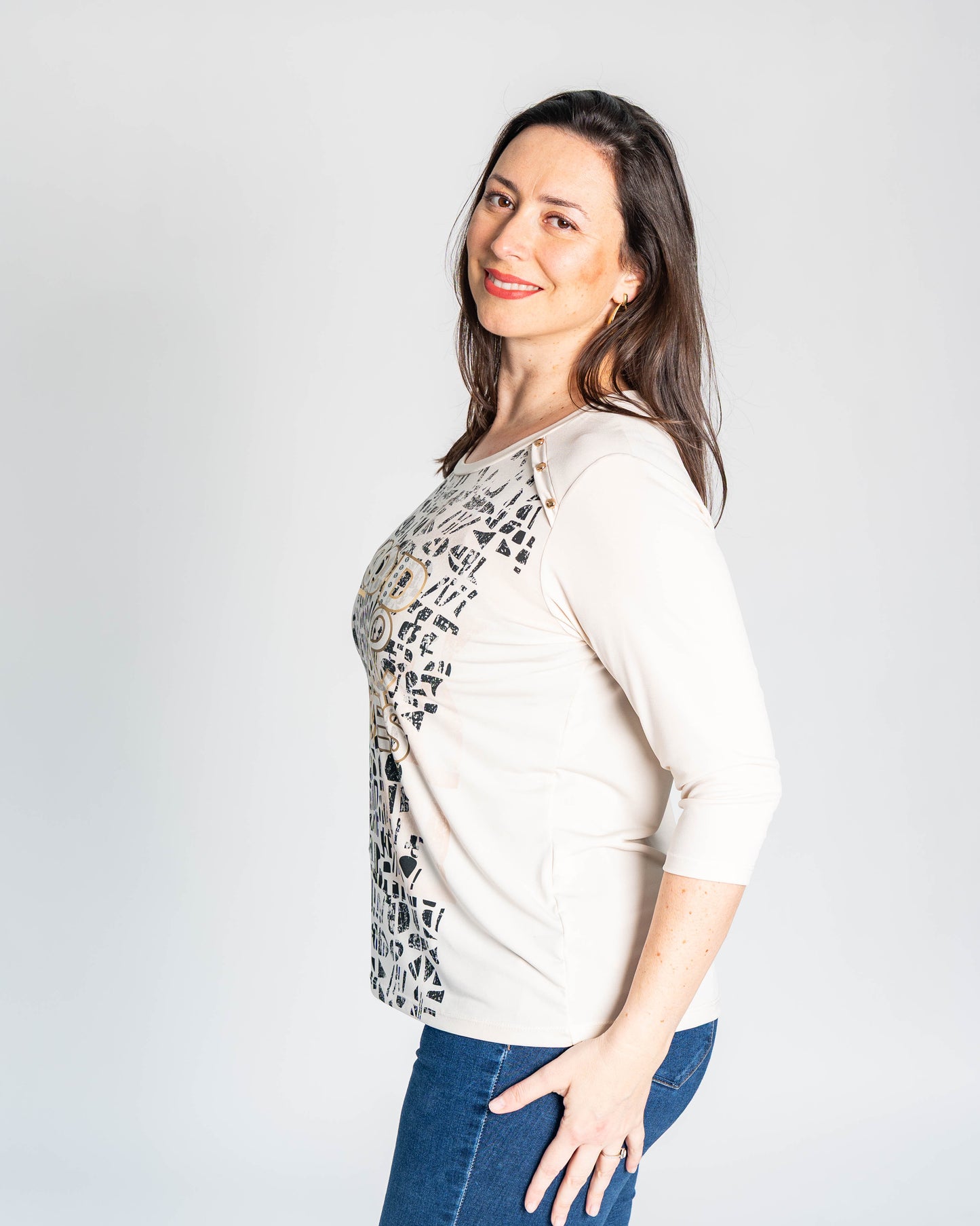 POLERA GOOD VIBES BEIGE