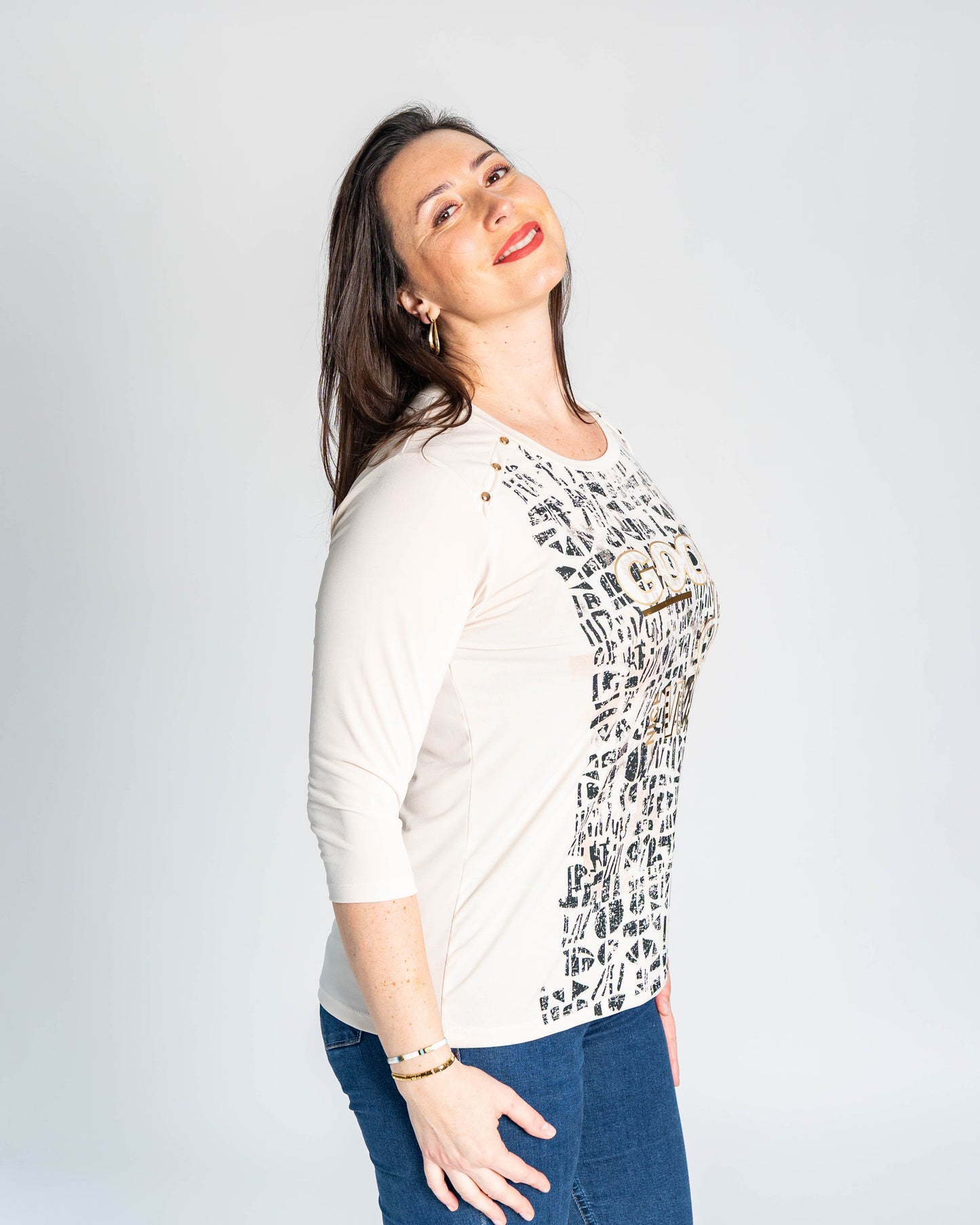 POLERA GOOD VIBES BEIGE