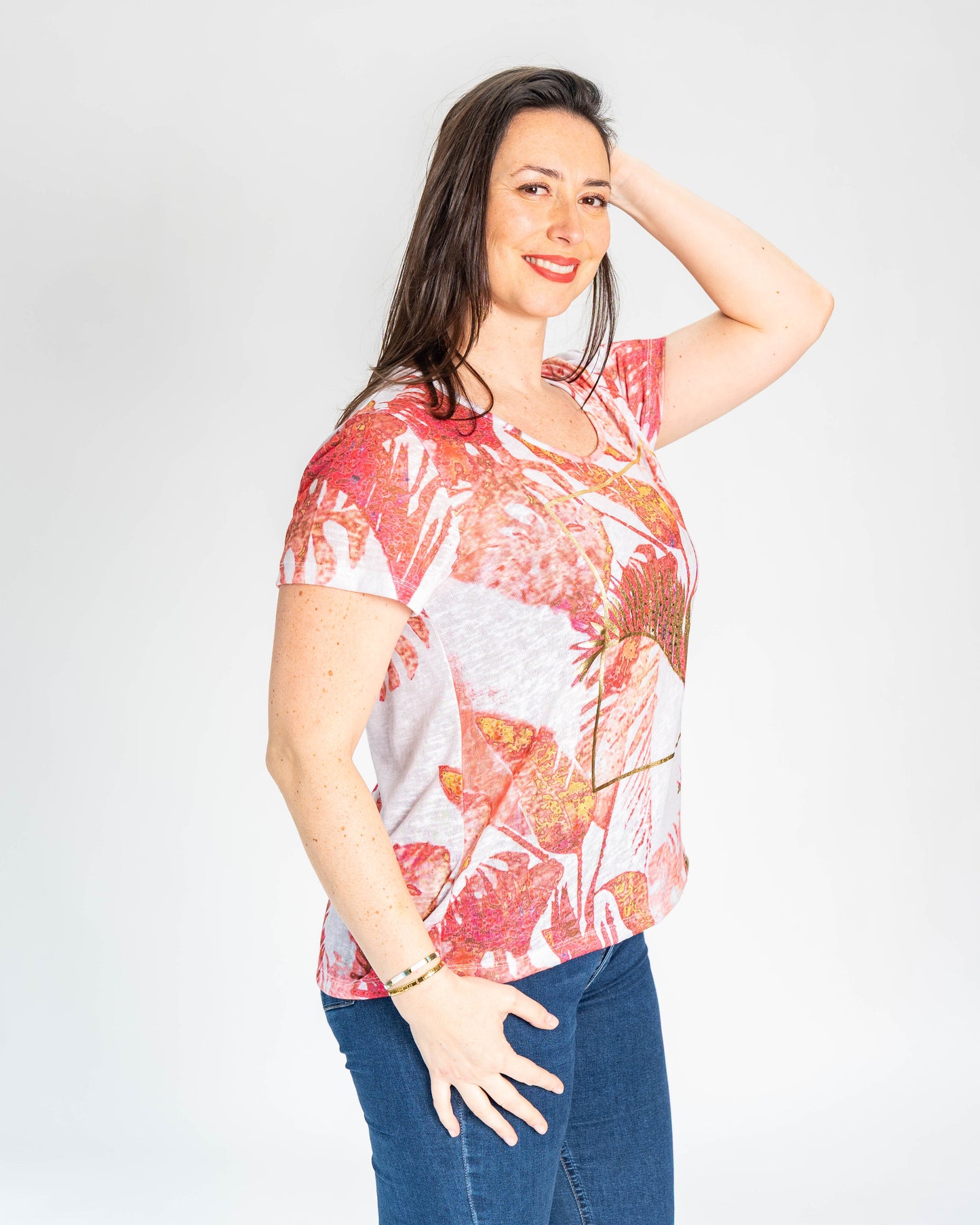 POLERA HOJAS NARANJA BLANCA