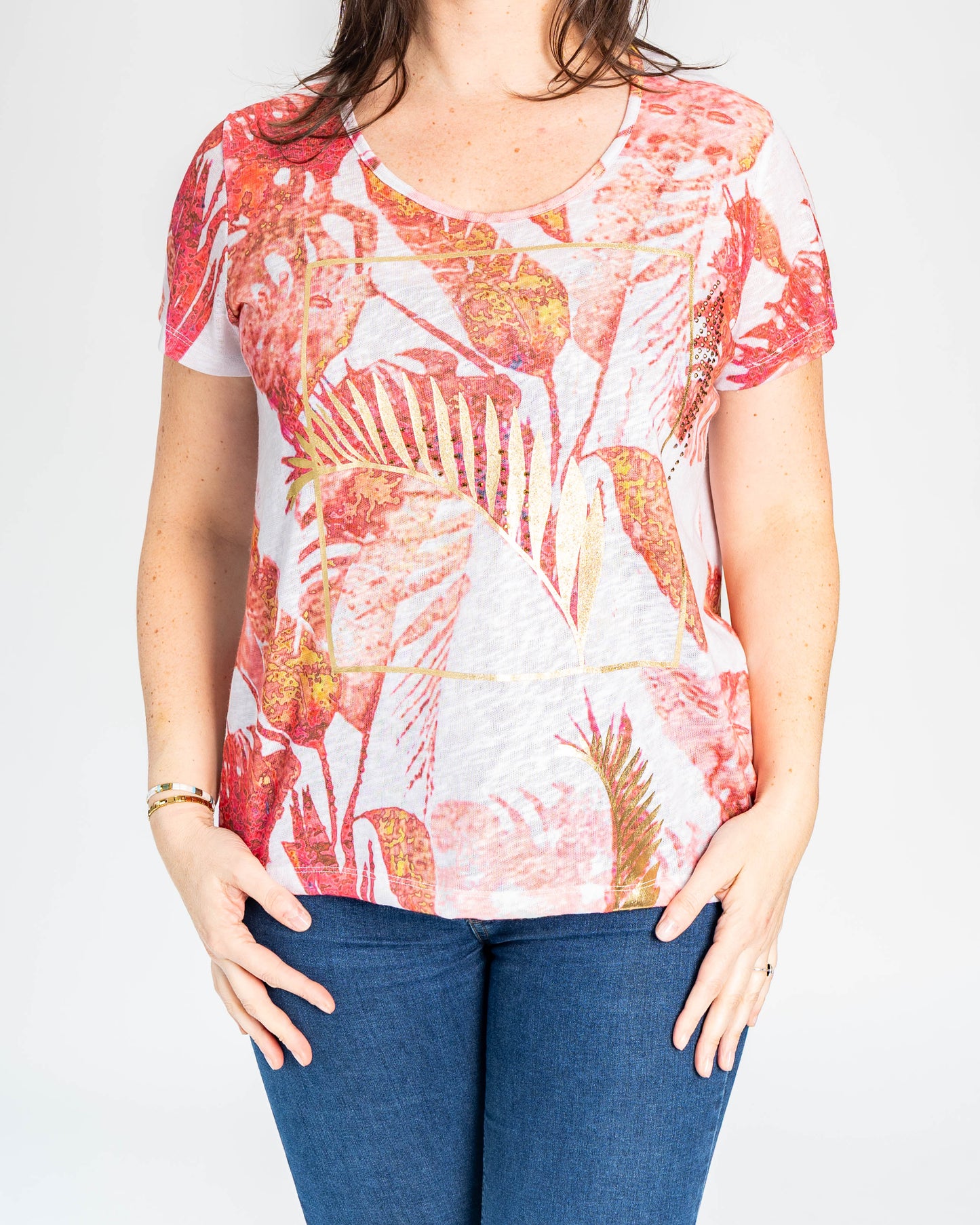 POLERA HOJAS NARANJA BLANCA