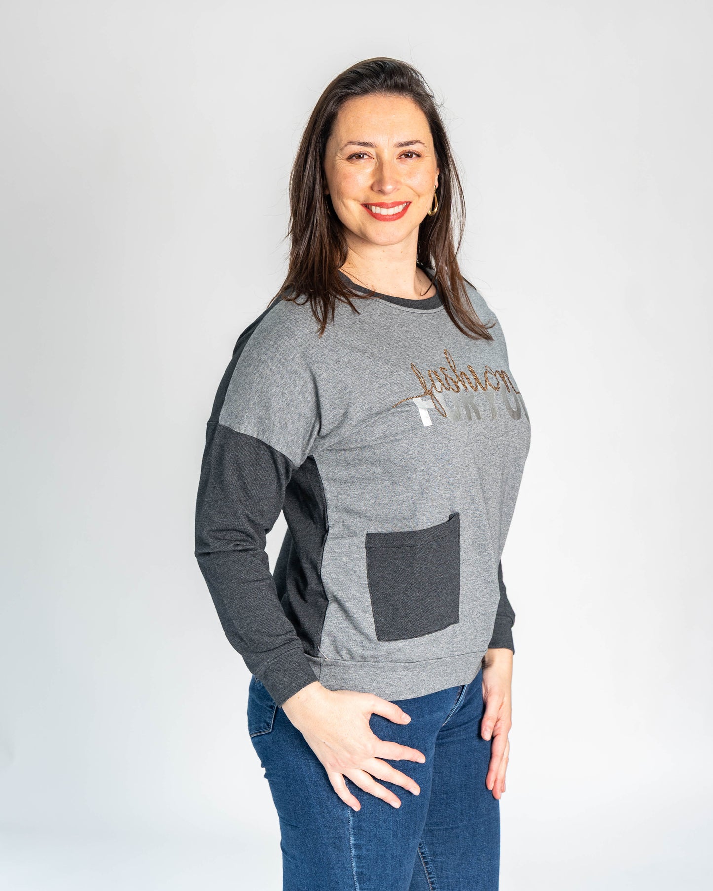 POLERON FASHION BICOLOR GRIS