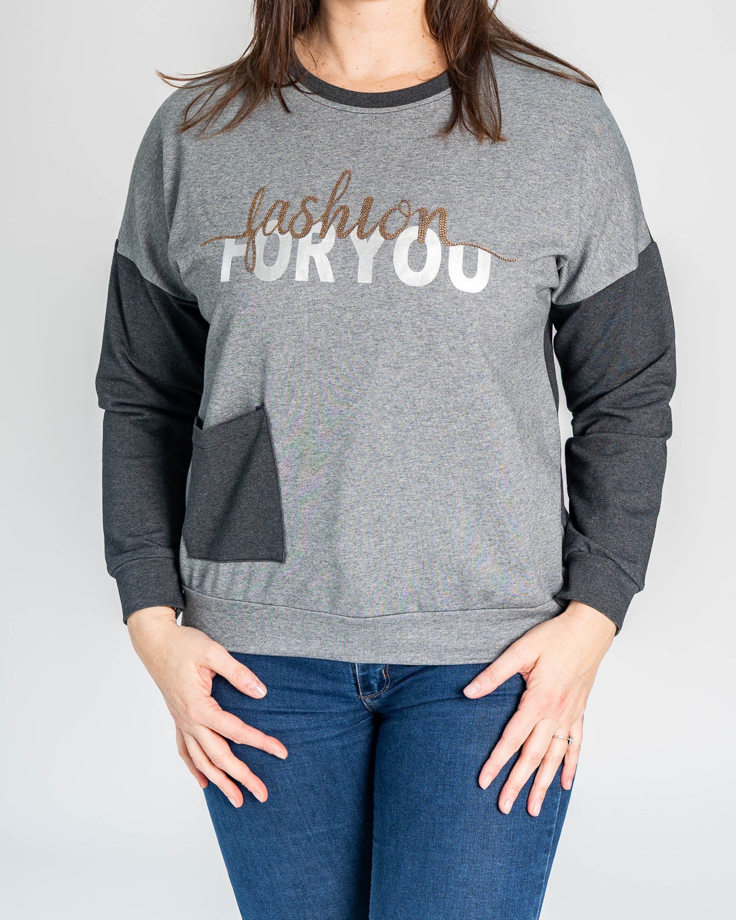 POLERON FASHION BICOLOR GRIS