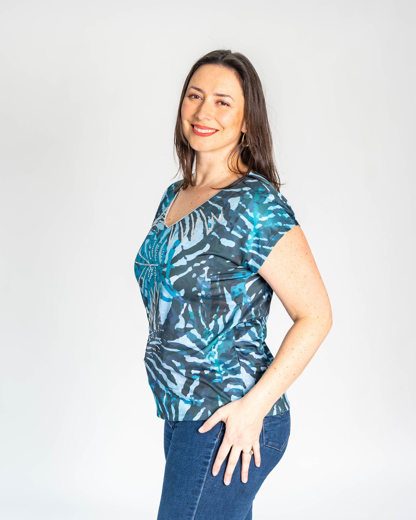 POLERA DAFNE PLATEADA CELESTE