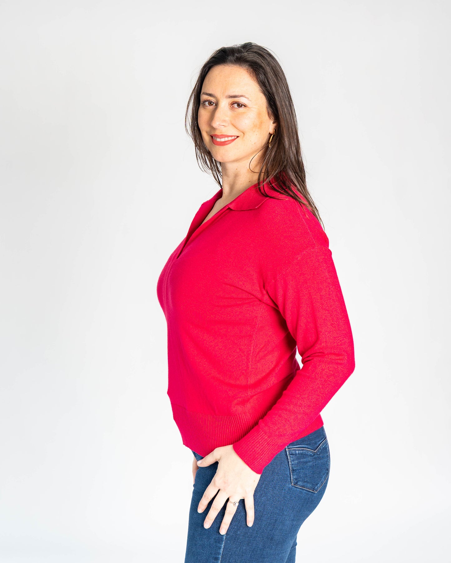 SWEATER CUELLO POLO SIENNA FRAMBUESA