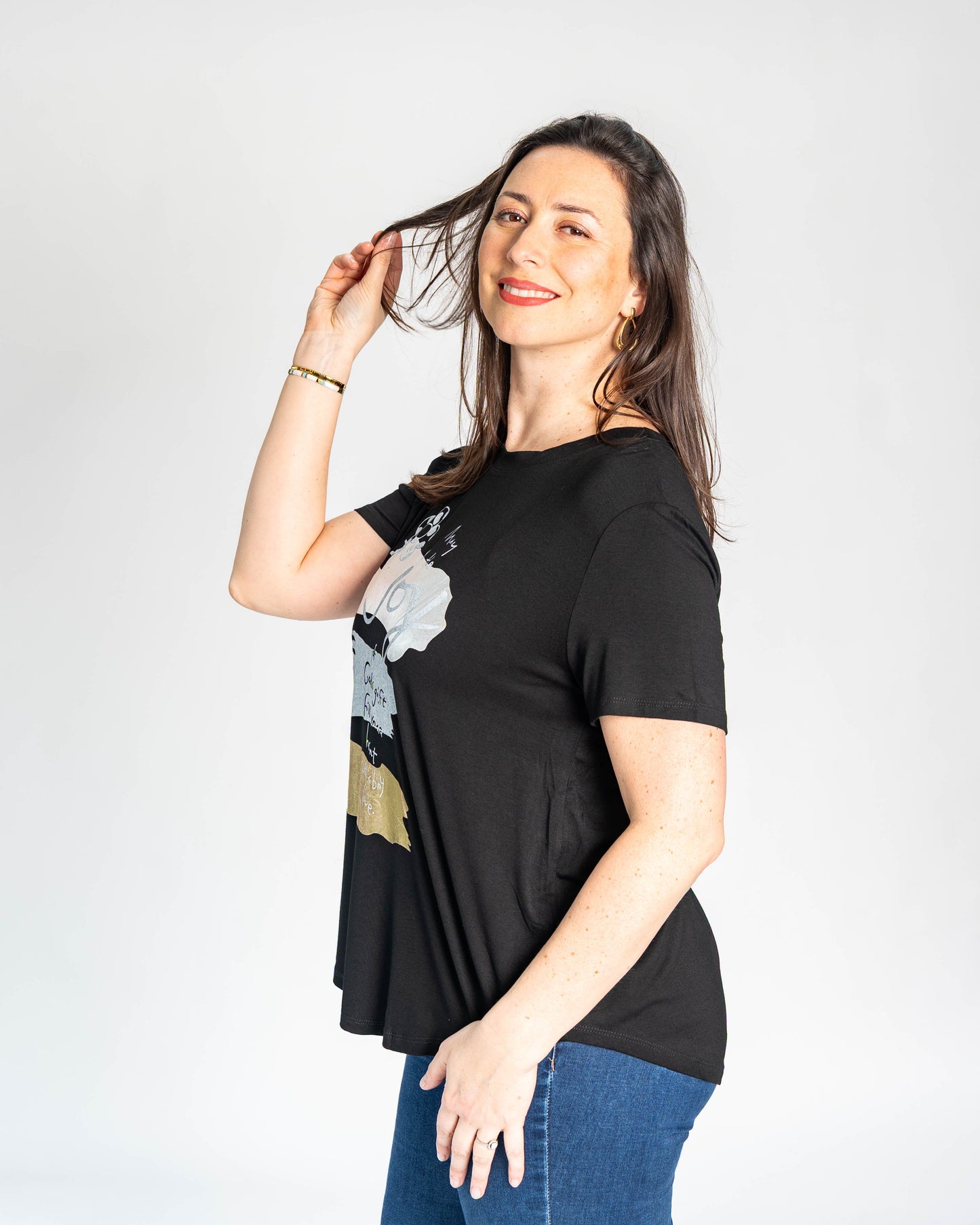 POLERA JOY PLATEADO NEGRO