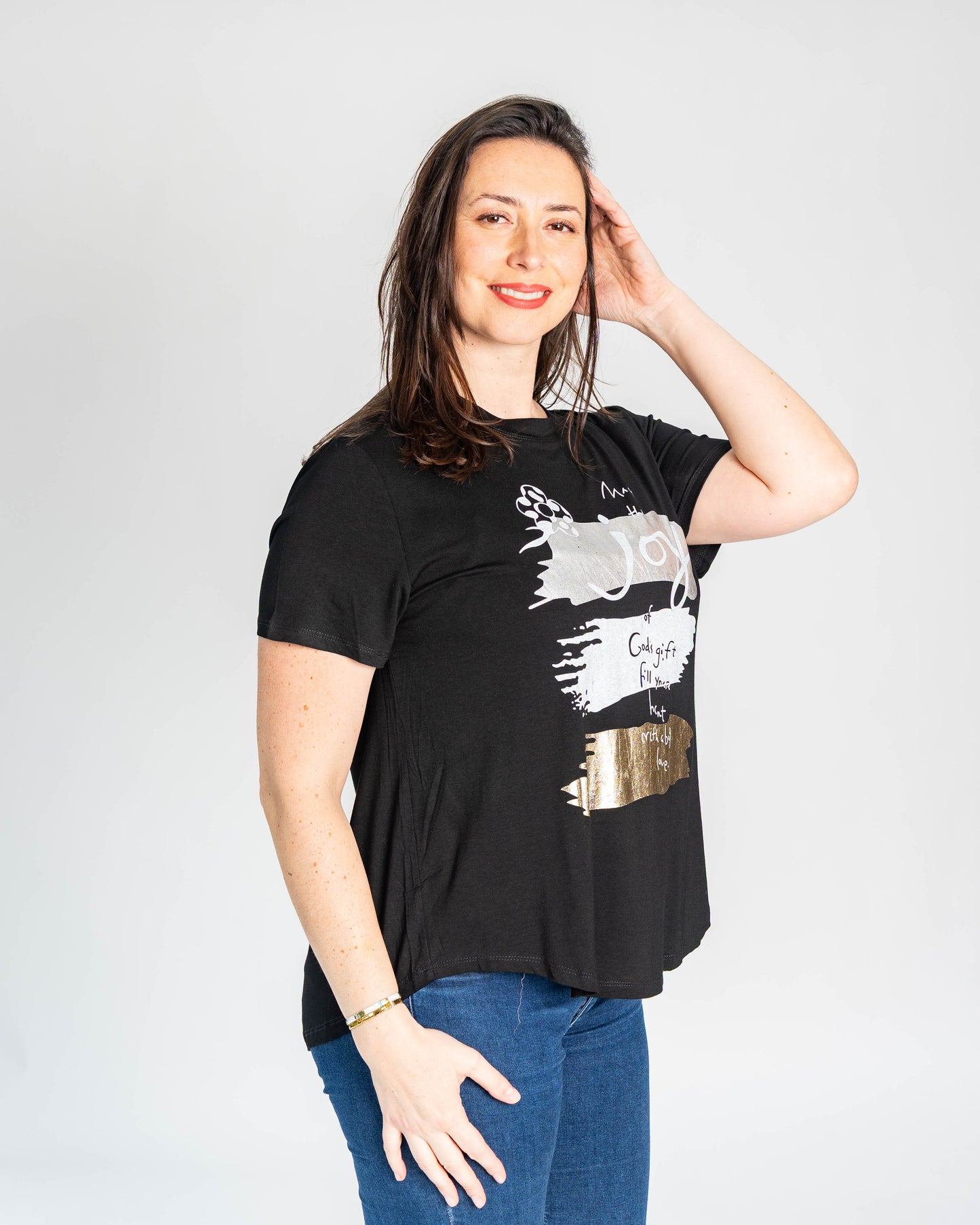 POLERA JOY PLATEADO NEGRO