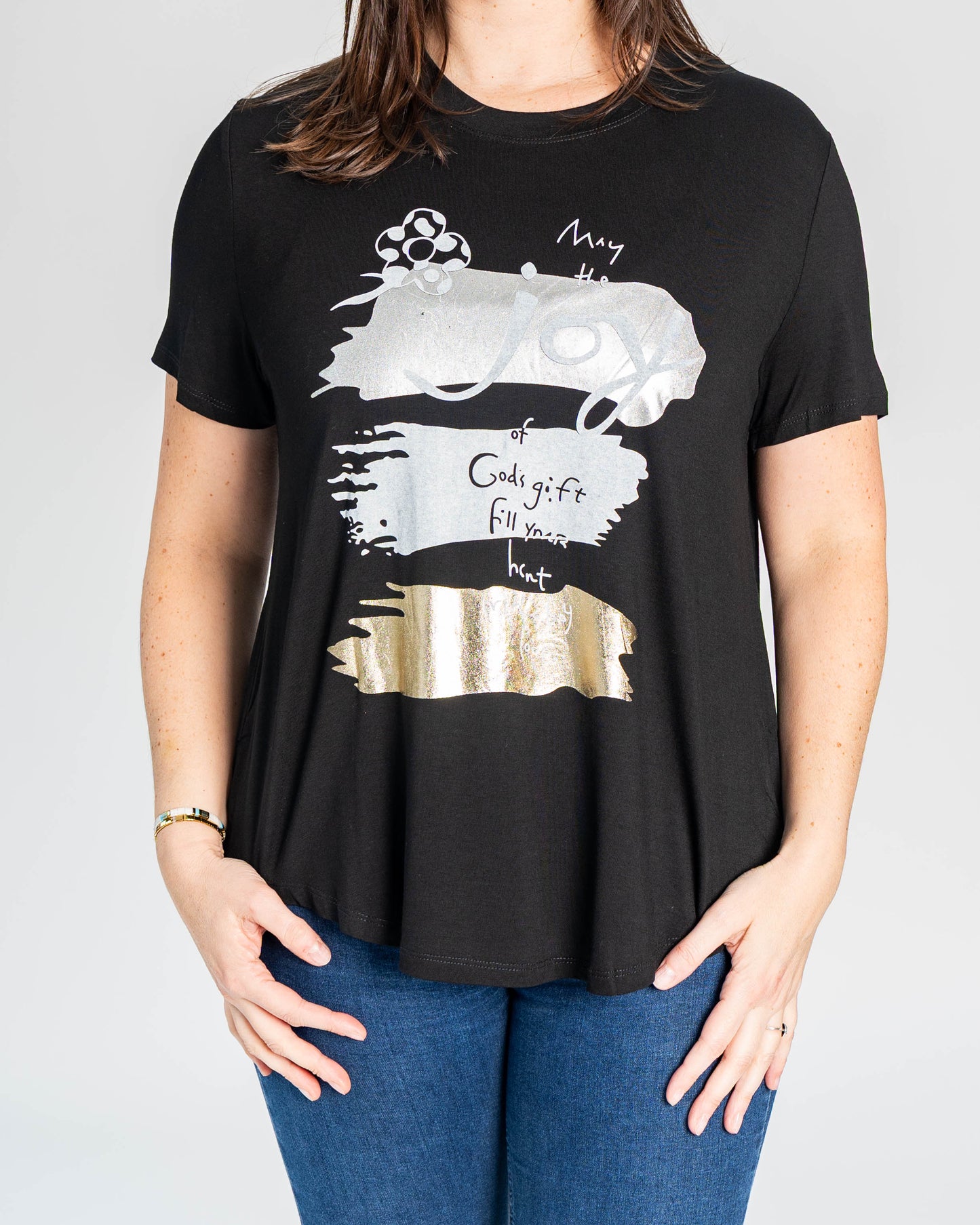POLERA JOY PLATEADO NEGRO