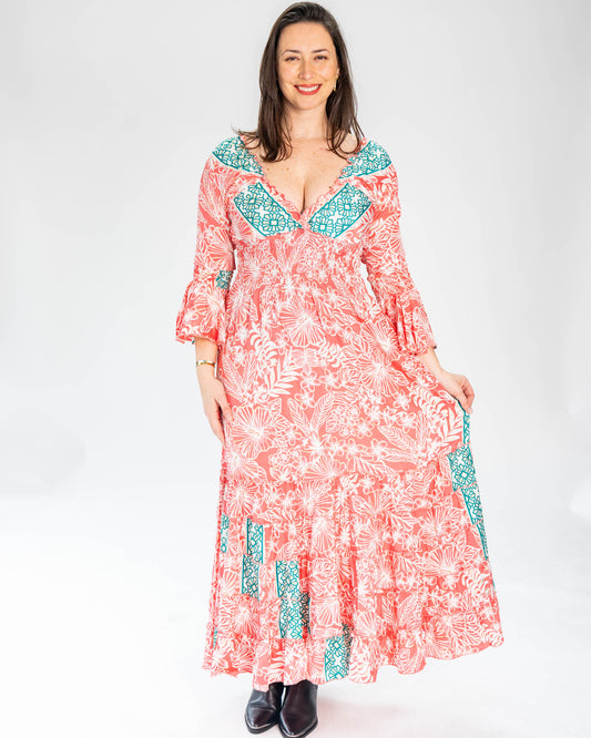 Vestido Brasileño Indu Manga Larga Rosado