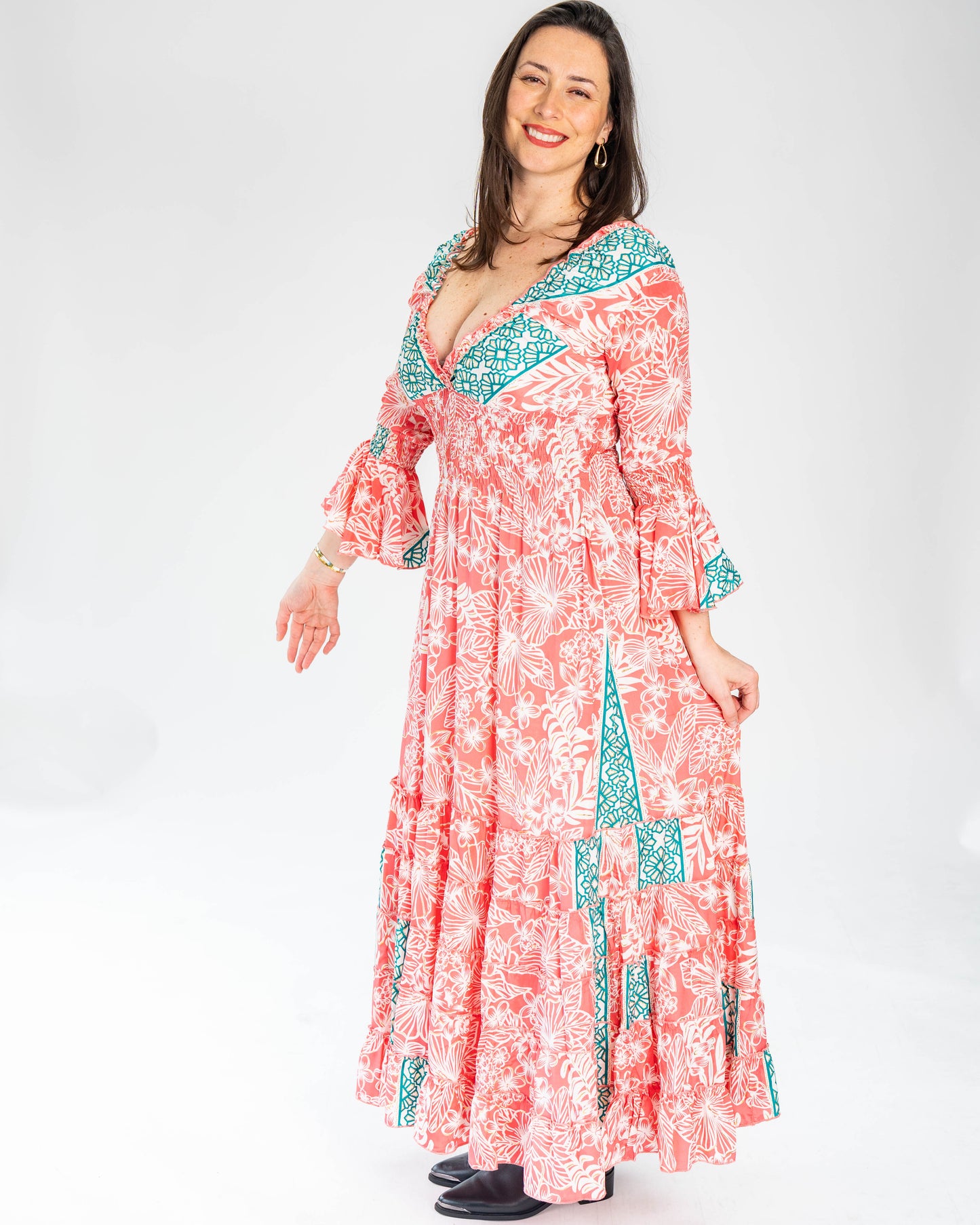 Vestido Brasileño Indu Manga Larga Rosado