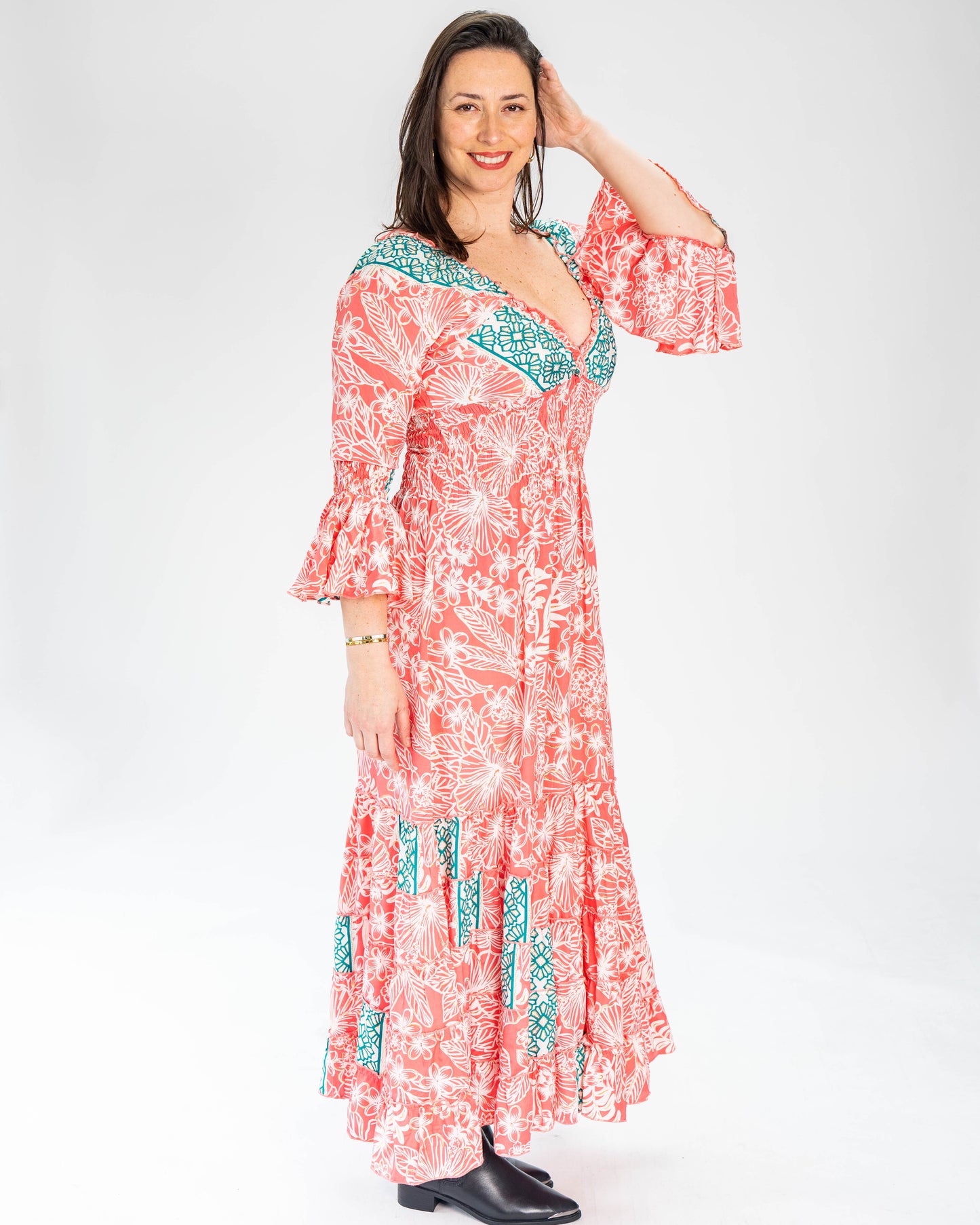 Vestido Brasileño Indu Manga Larga Rosado