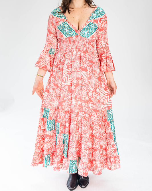 Vestido Brasileño Indu Manga Larga Rosado