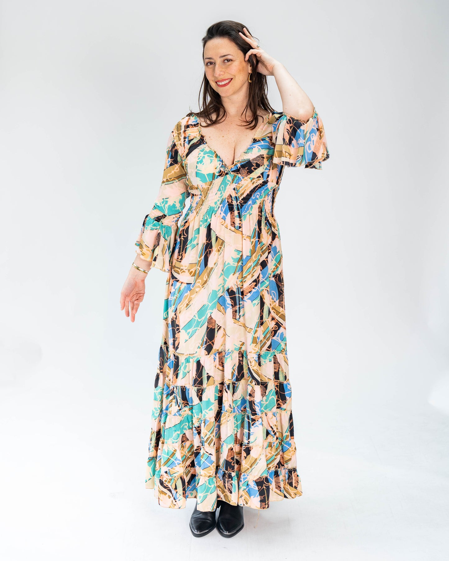 Vestido Brasileño Indu Manga Larga Multicolor