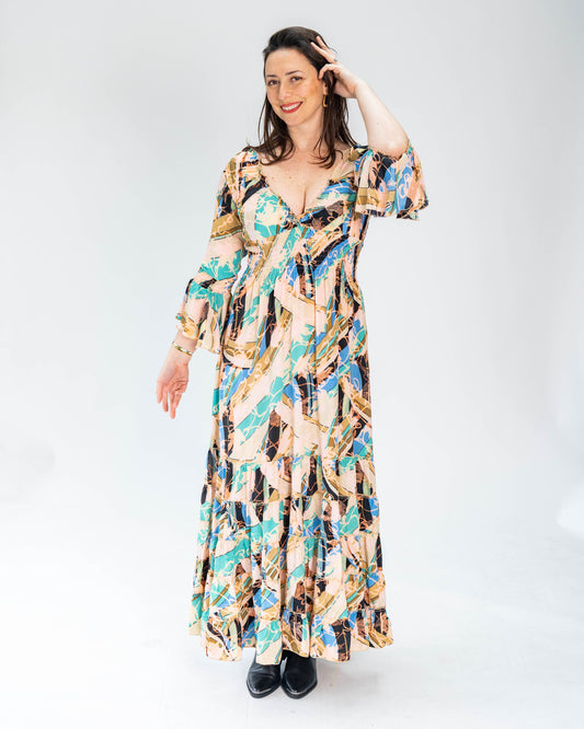 Vestido Brasileño Indu Manga Larga Multicolor