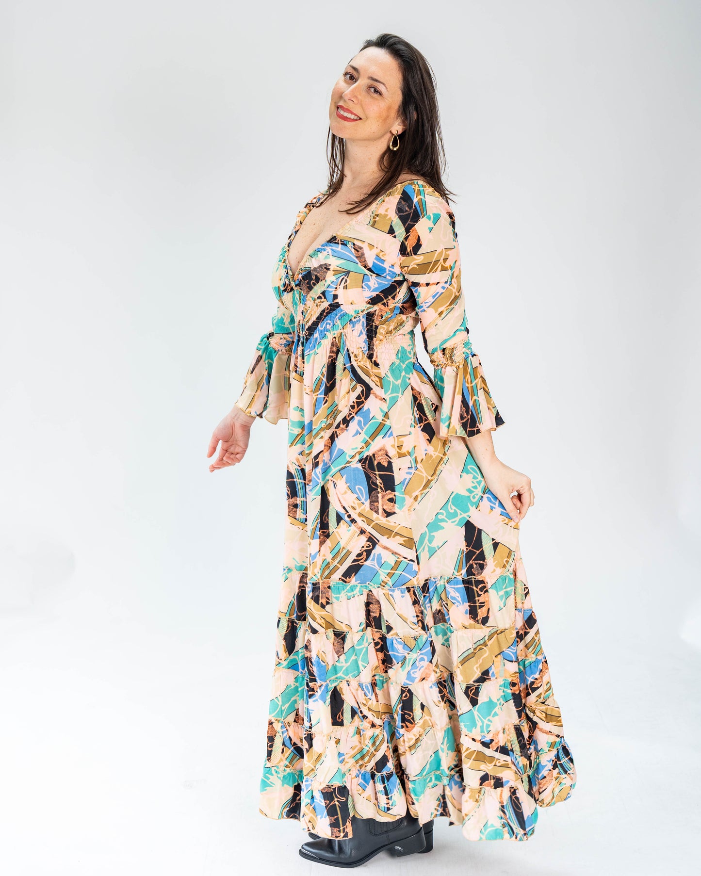 Vestido Brasileño Indu Manga Larga Multicolor