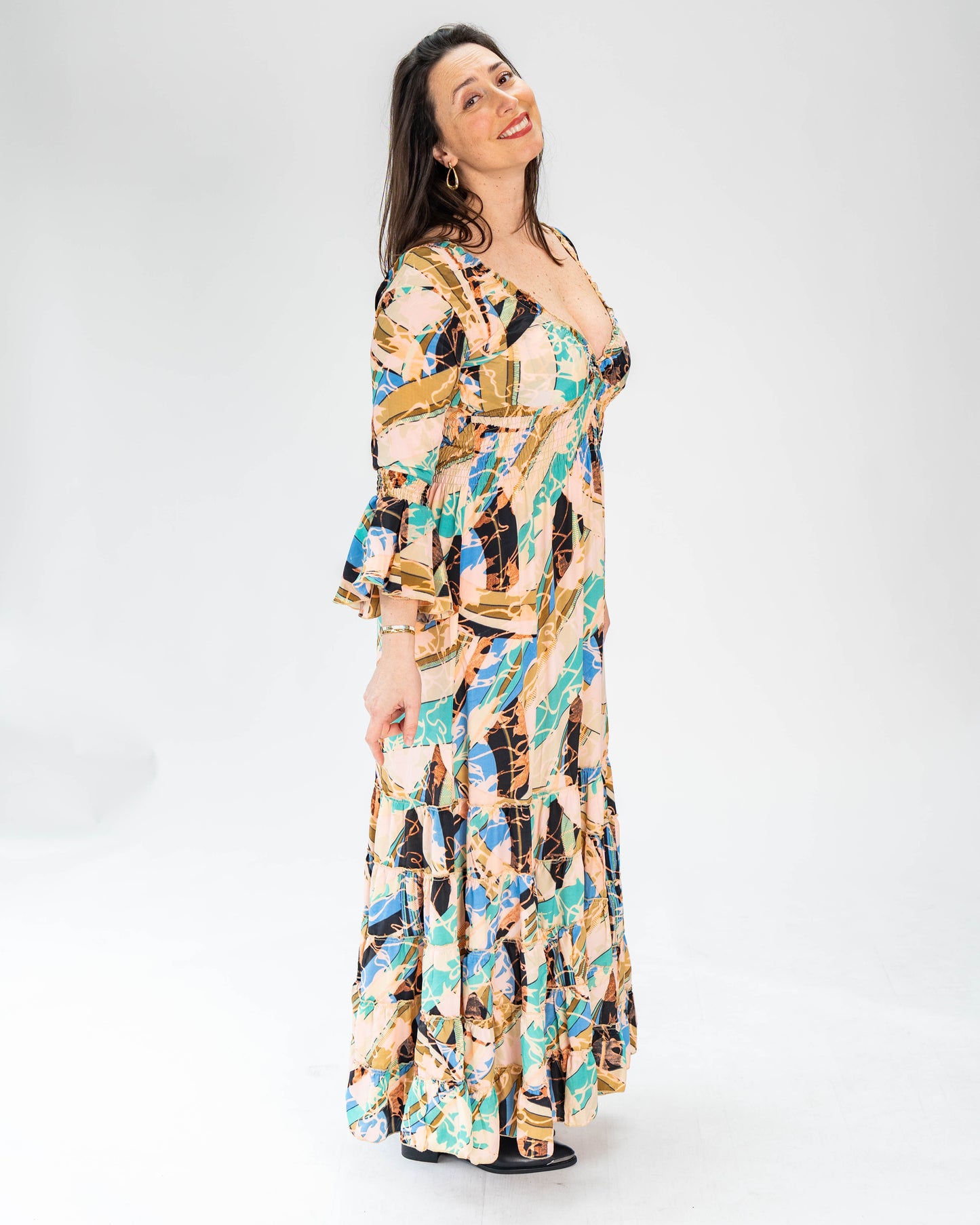 Vestido Brasileño Indu Manga Larga Multicolor