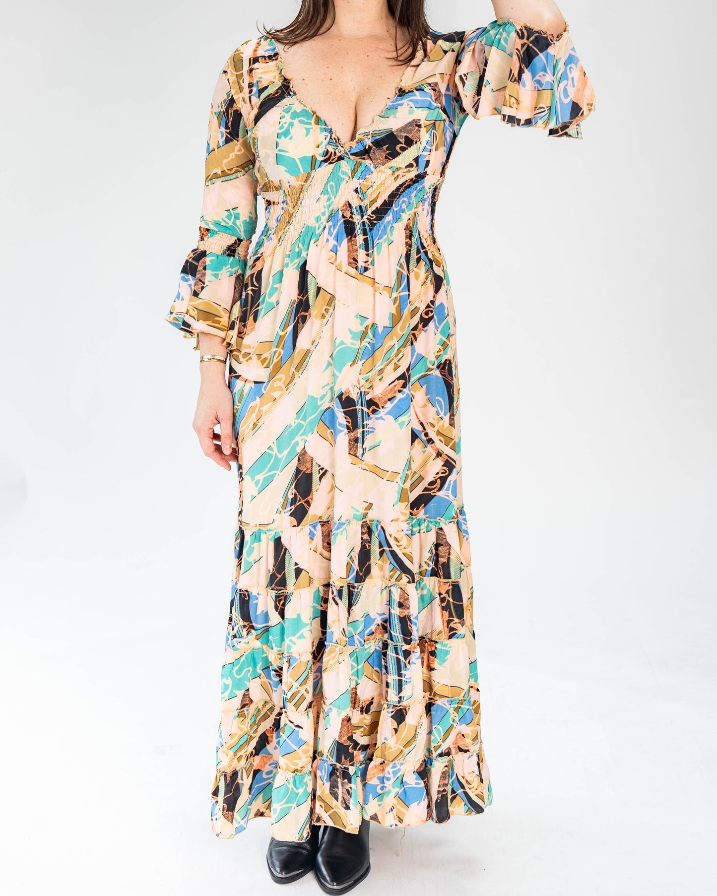Vestido Brasileño Indu Manga Larga Multicolor