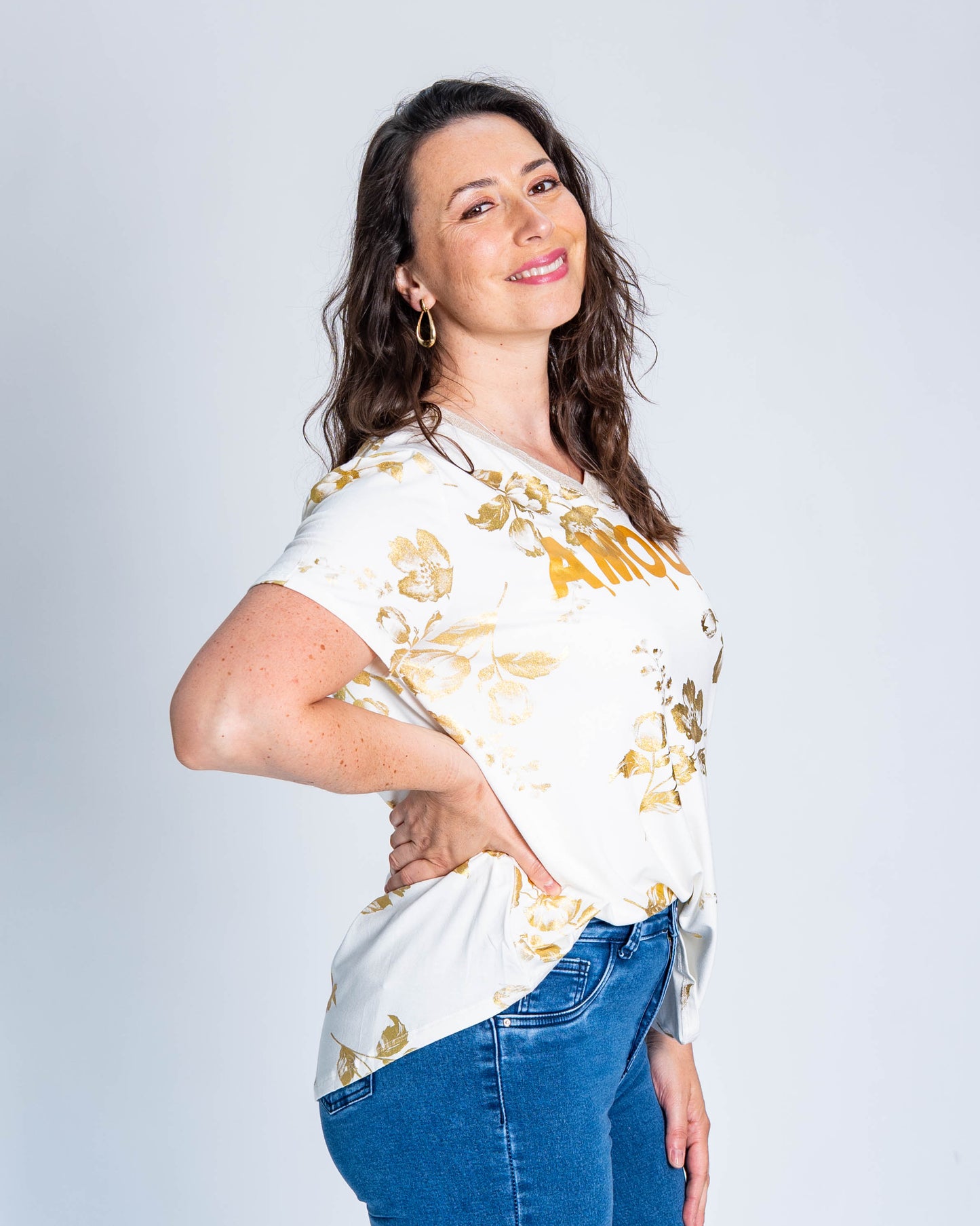 Polera Amour Dorada Blanca