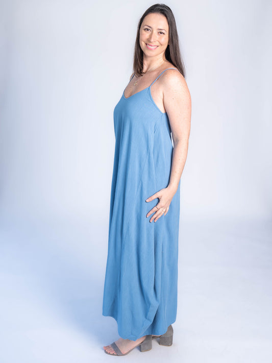 VESTIDO OVER SIMIL LINO AZUL