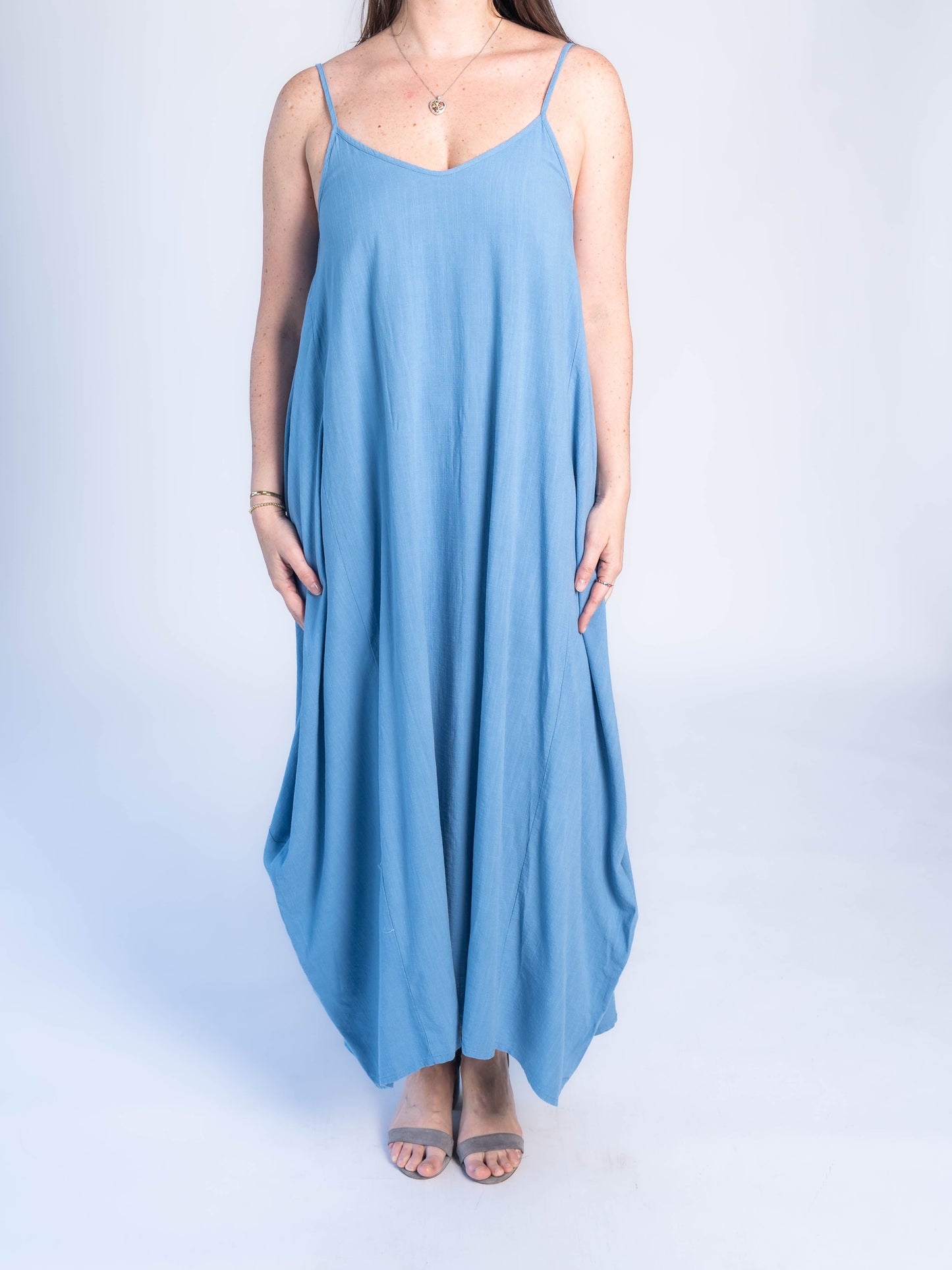 VESTIDO OVER SIMIL LINO AZUL