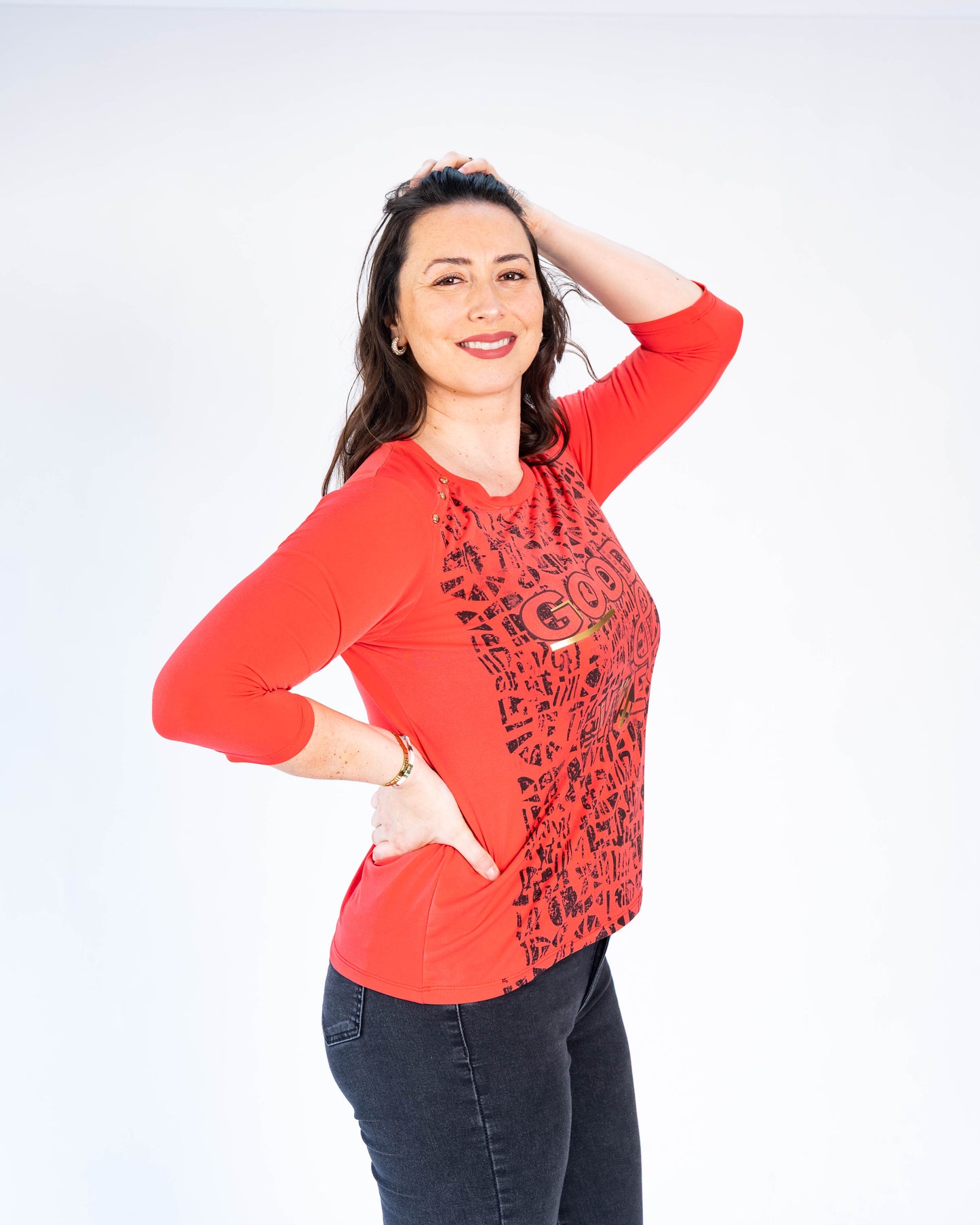 Polera good vibes coral
