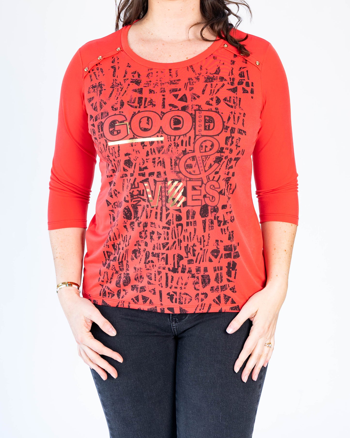 Polera good vibes coral