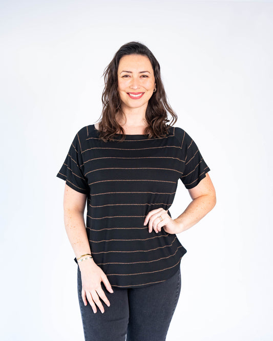 Polera Rayas Brillo Negra