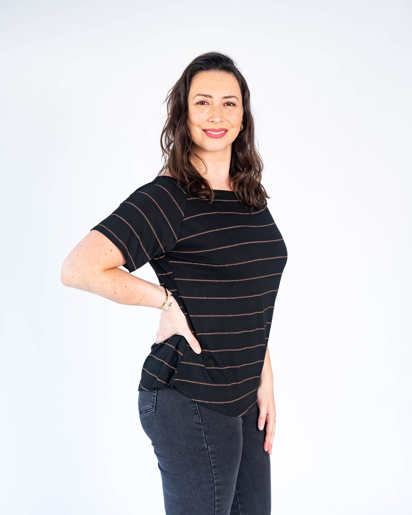 Polera Rayas Brillo Negra