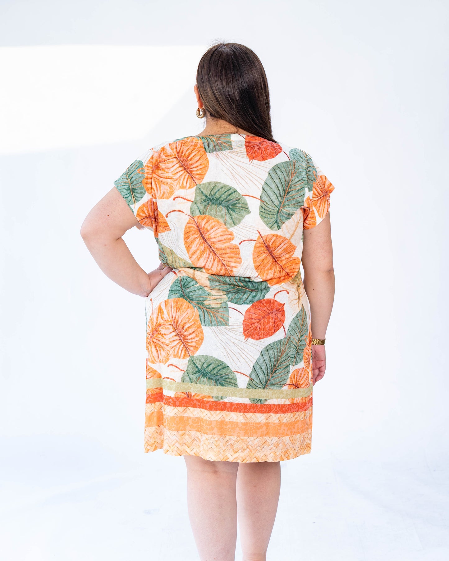 VESTIDO VALENTINA HOJAS VERDES Y NARANJAS