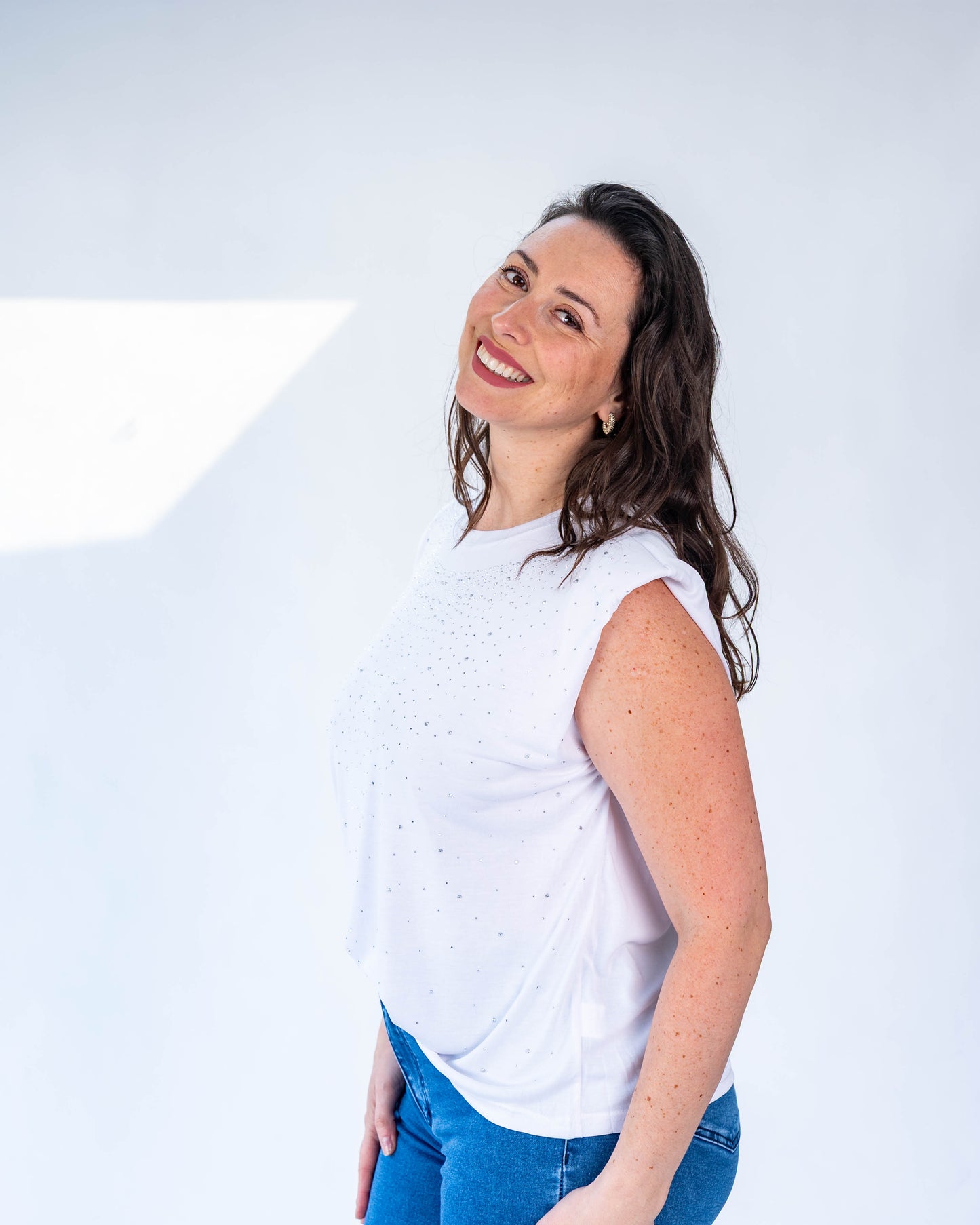 Polera Melanie brillos blanco