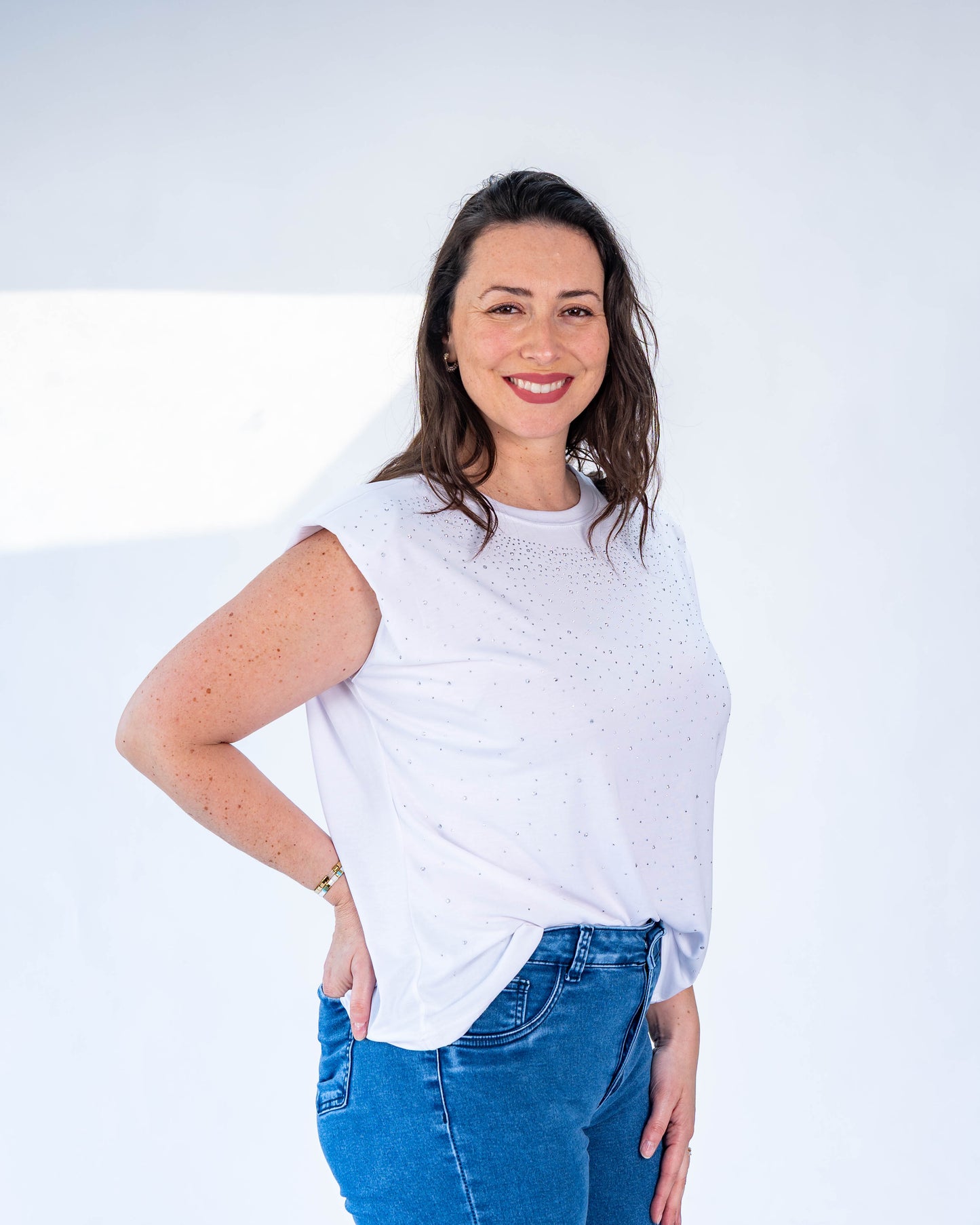 Polera Melanie brillos blanco