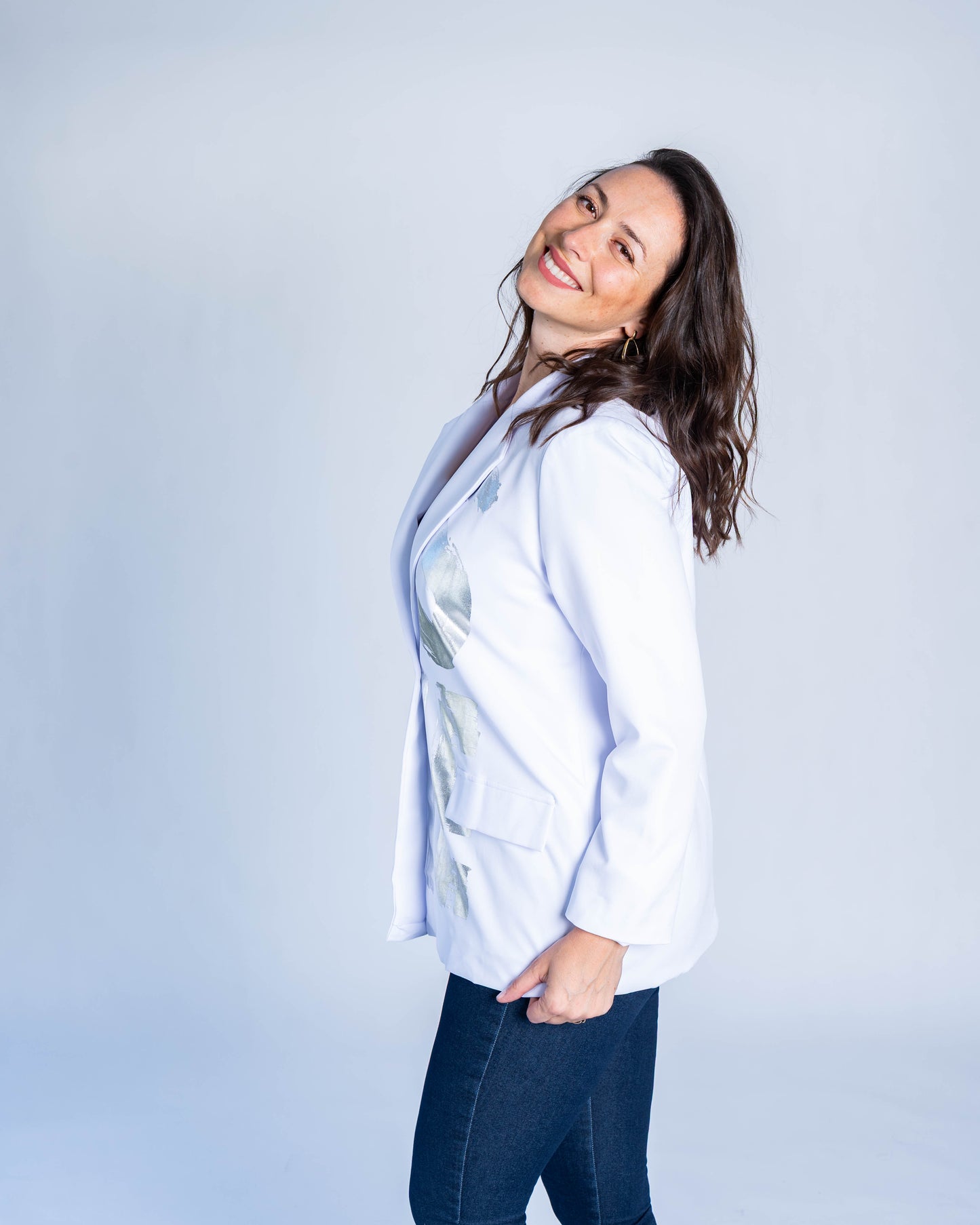 Blazer Letras Plateadas Blanco