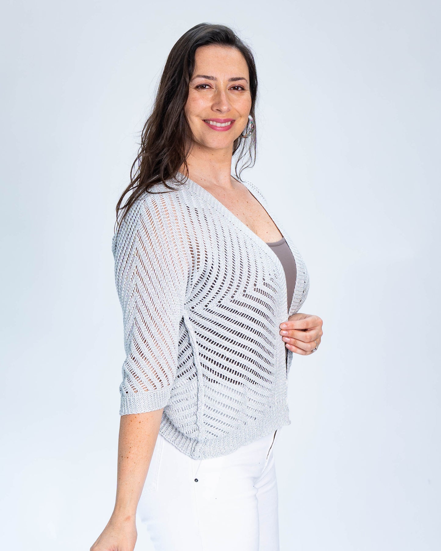 Chaleco Lurex Sin Botones Gris Claro