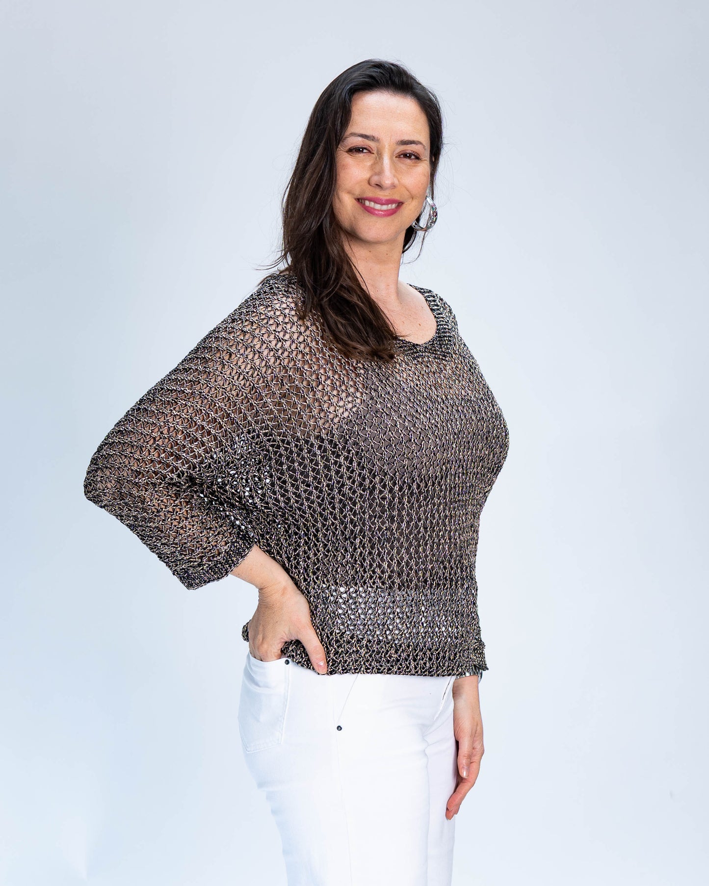Sweater Crochet Lurex Dorado Negro