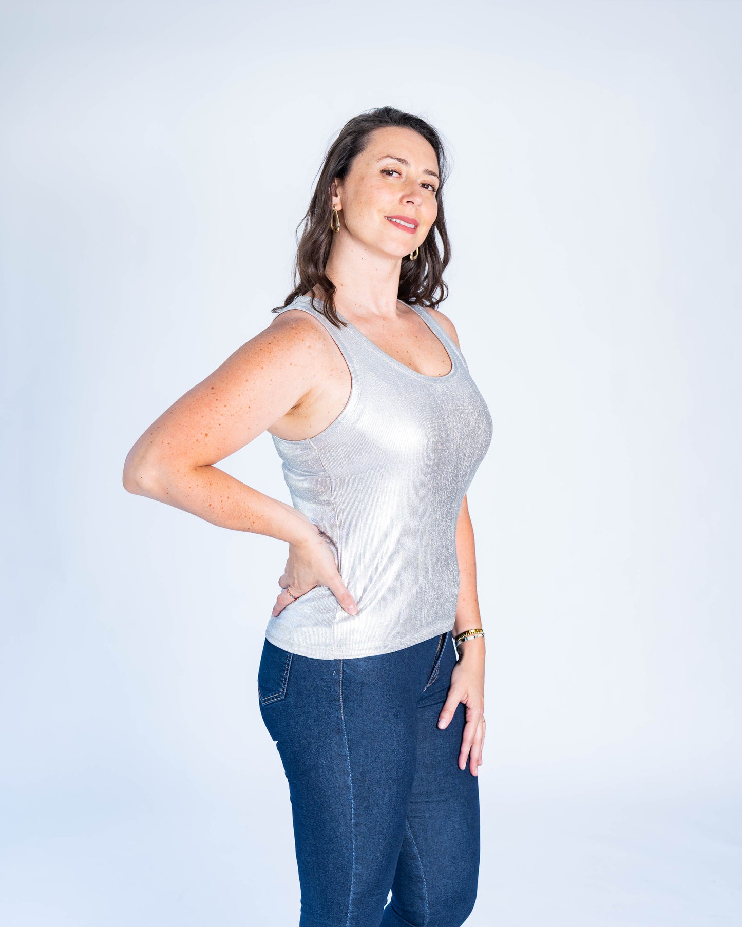 Polera Musculosa Metalizada Plata