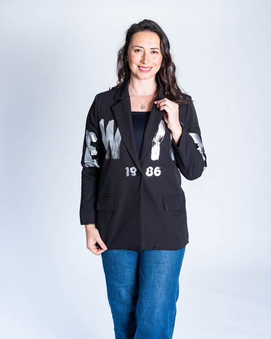 Blazer Letras Plateadas Negro