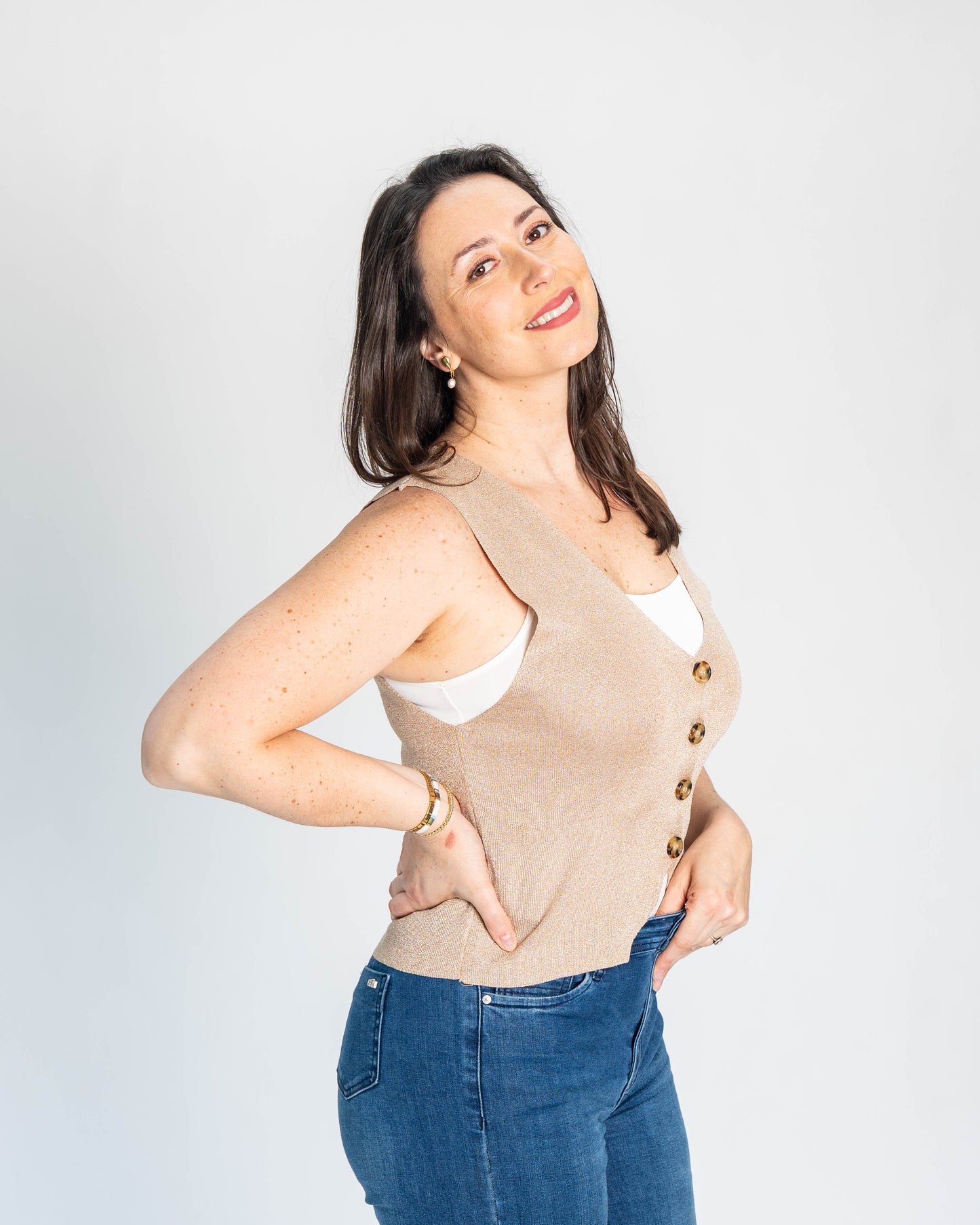 Chaleco Hilo de Brillos Café