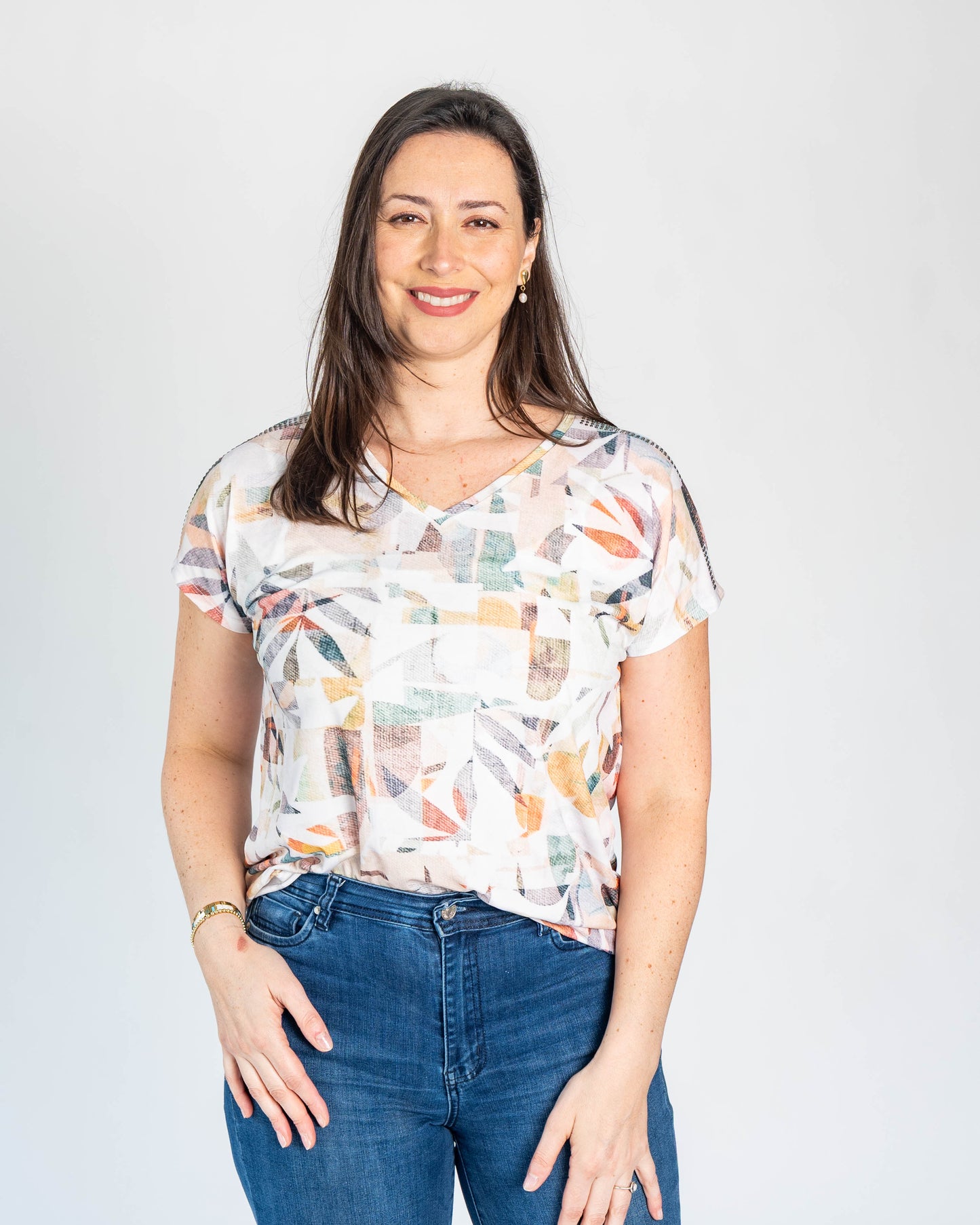 Polera Victoria Hojas Tachas Hombros Naranjo