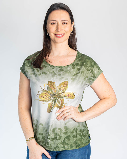 Polera Noa Verde Flor Dorada