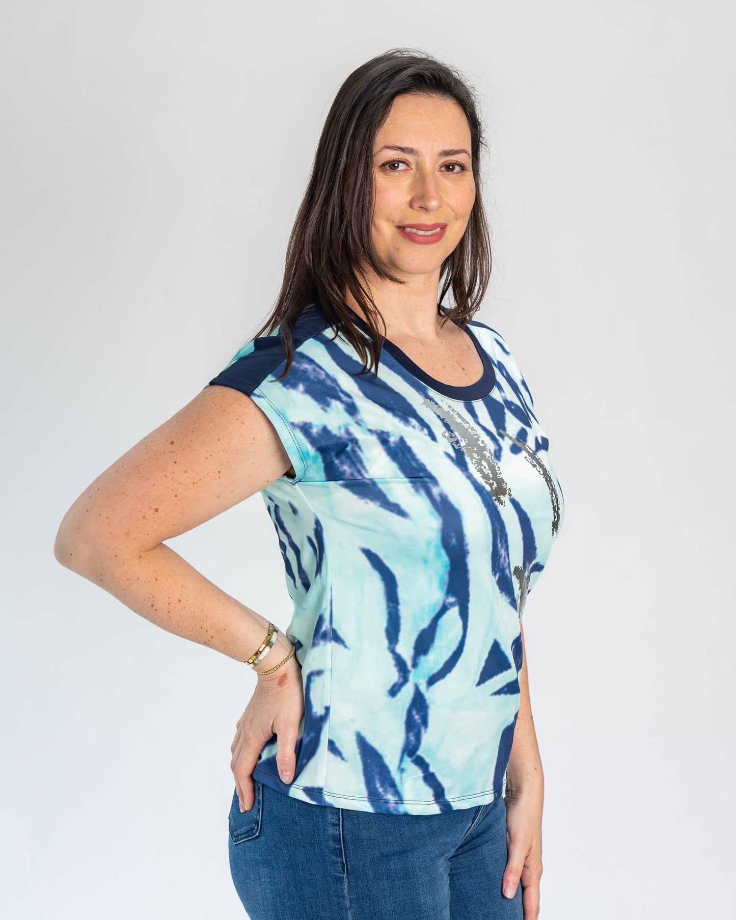 Polera Berta Print Turquesa