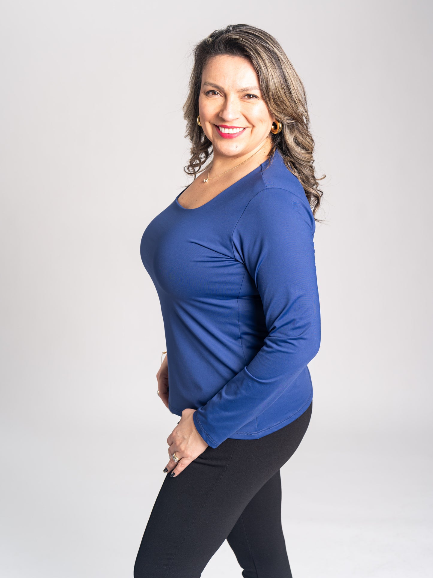 Polera Básica Manga larga Lorena Azul Rey