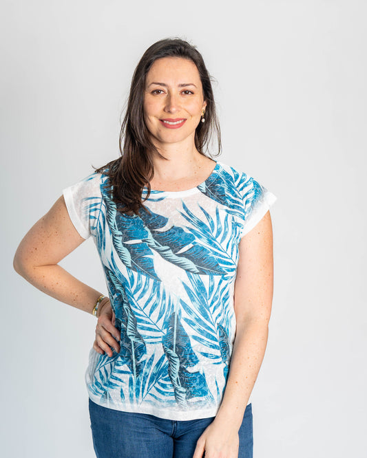 Polera BR Valentina Manga corta Hojas Azules