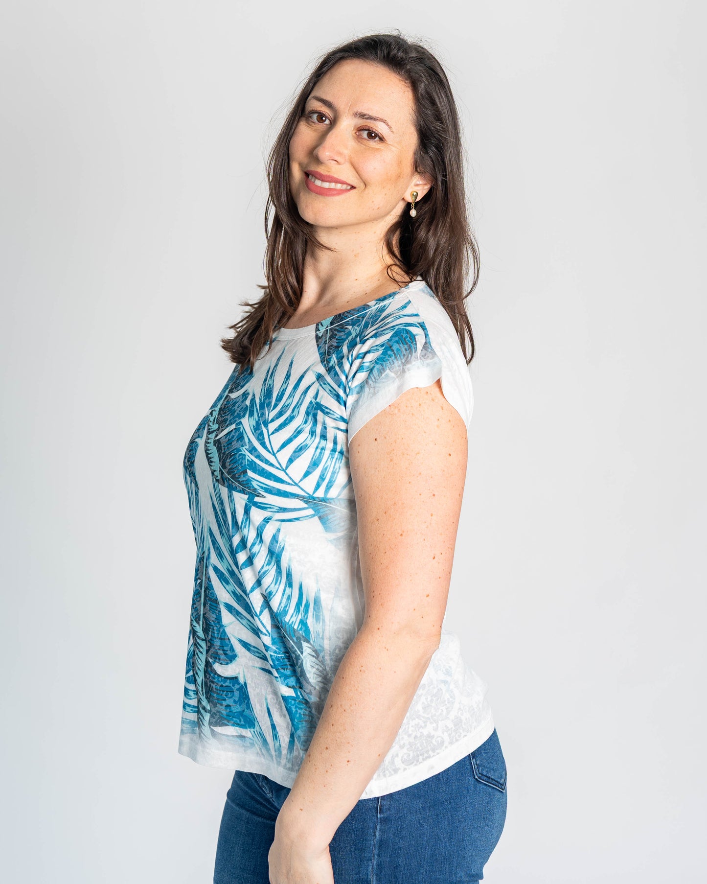 Polera BR Valentina Manga corta Hojas Azules