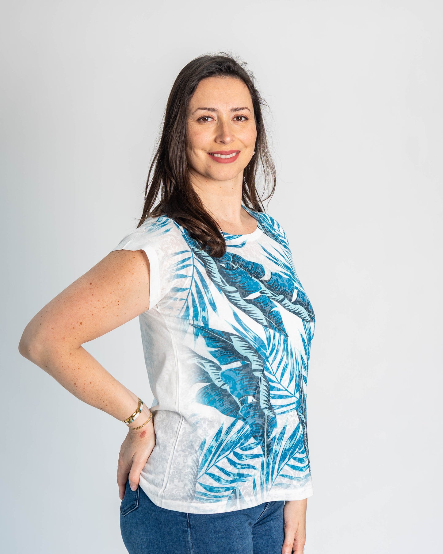 Polera BR Valentina Manga corta Hojas Azules