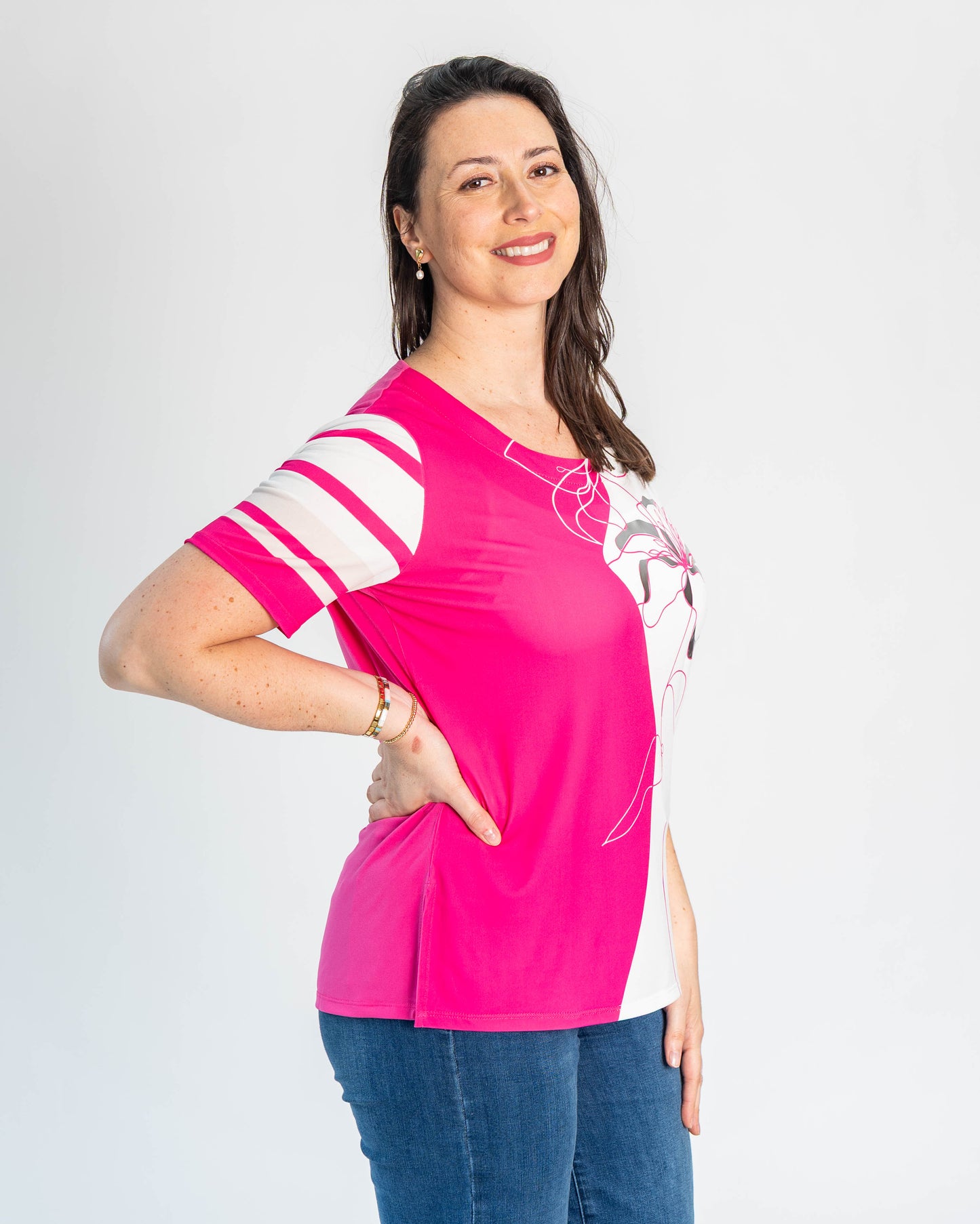 Polera Duo Plateada Fucsia/Blanco